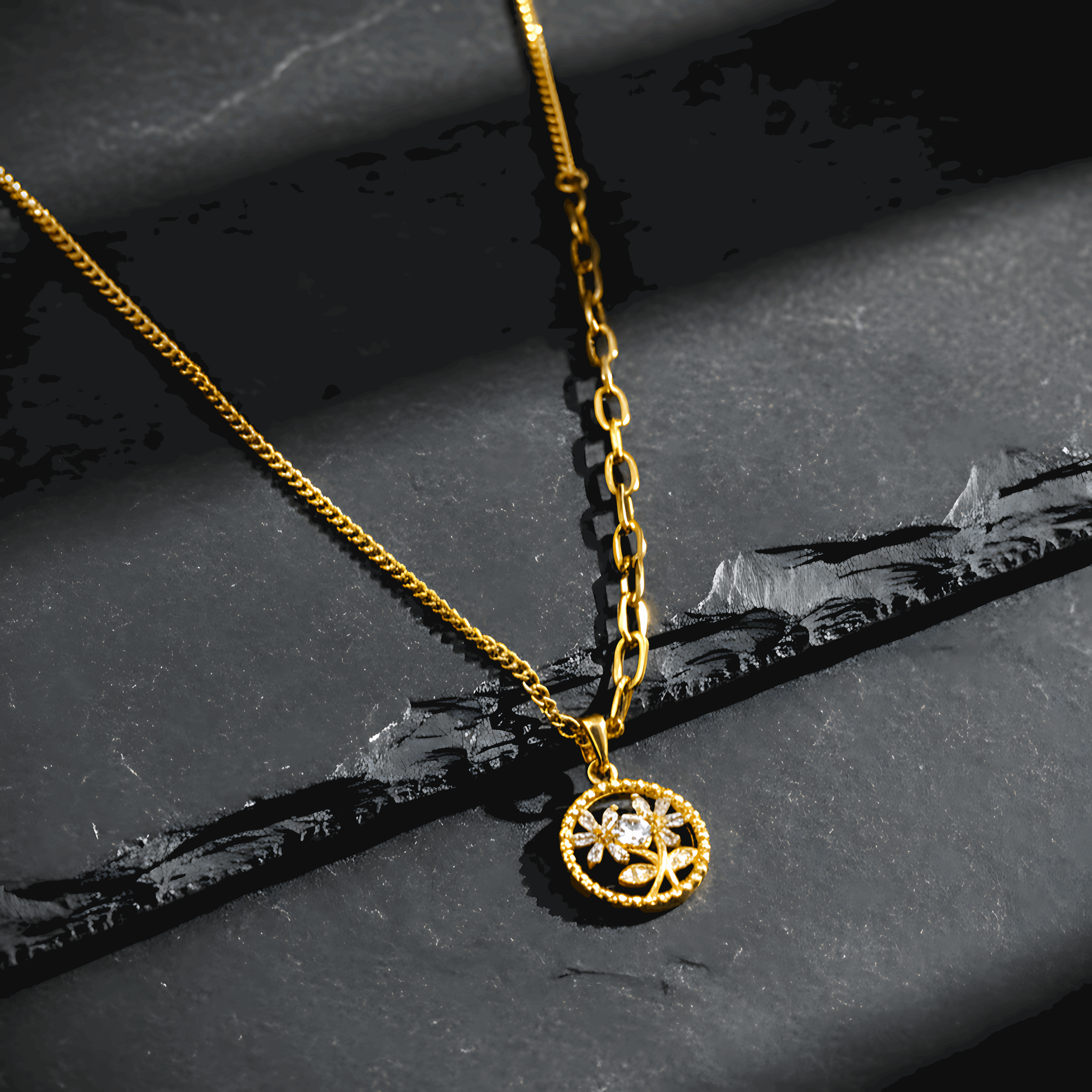 Blossom Pendant Necklace & Triple Layer Ring Combo Set