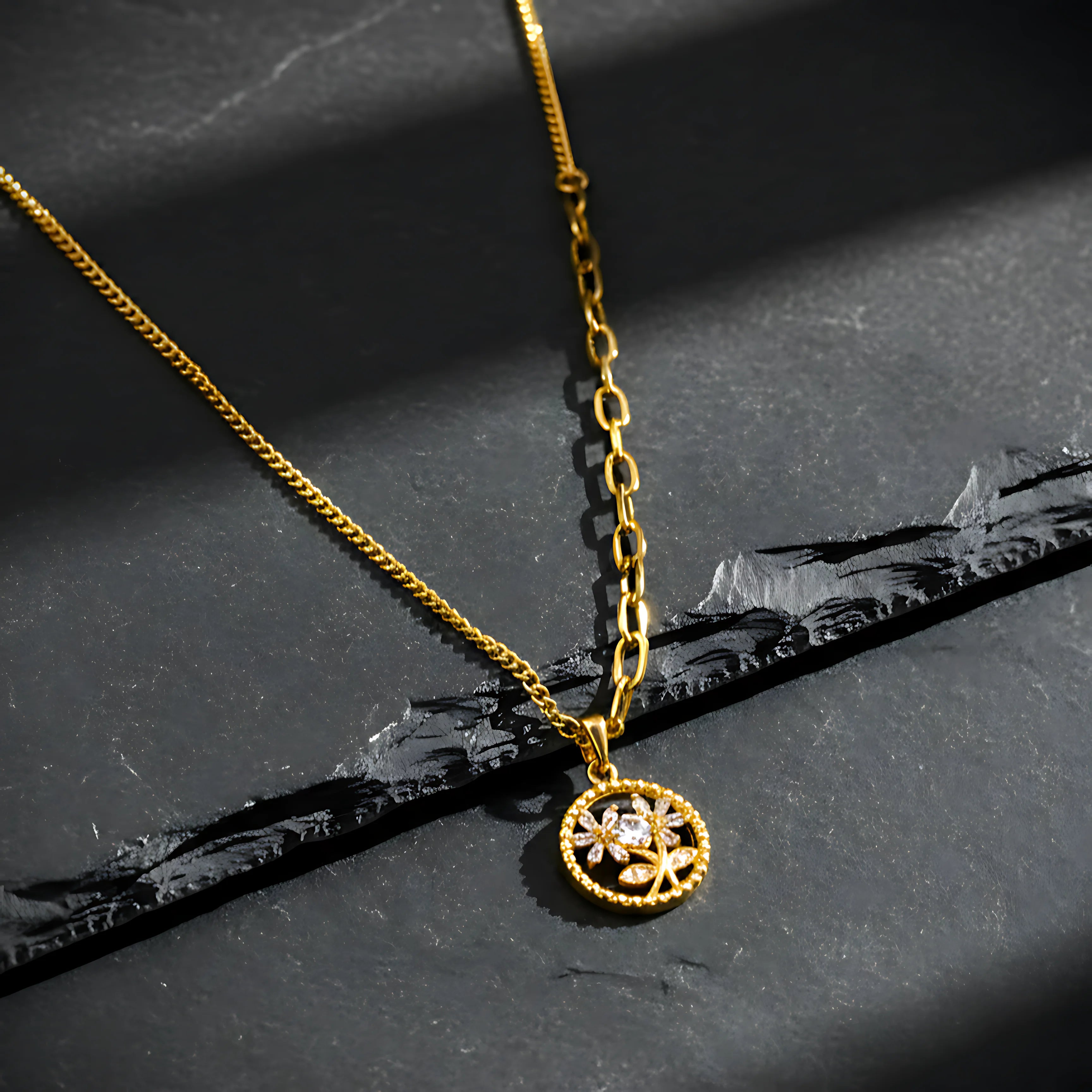 Blossom Pendant Necklace & Triple Layer Ring Combo Set