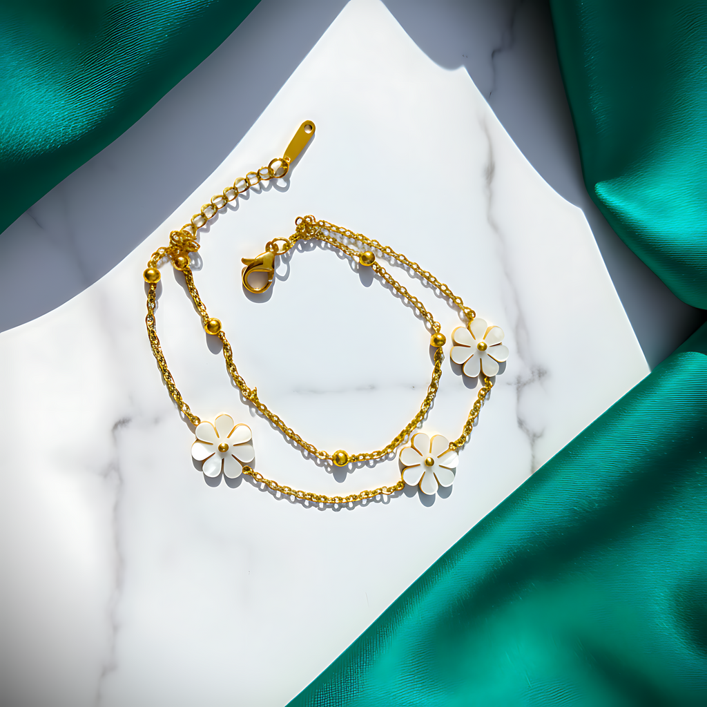 Daisy Charm Double Chain Bracelet