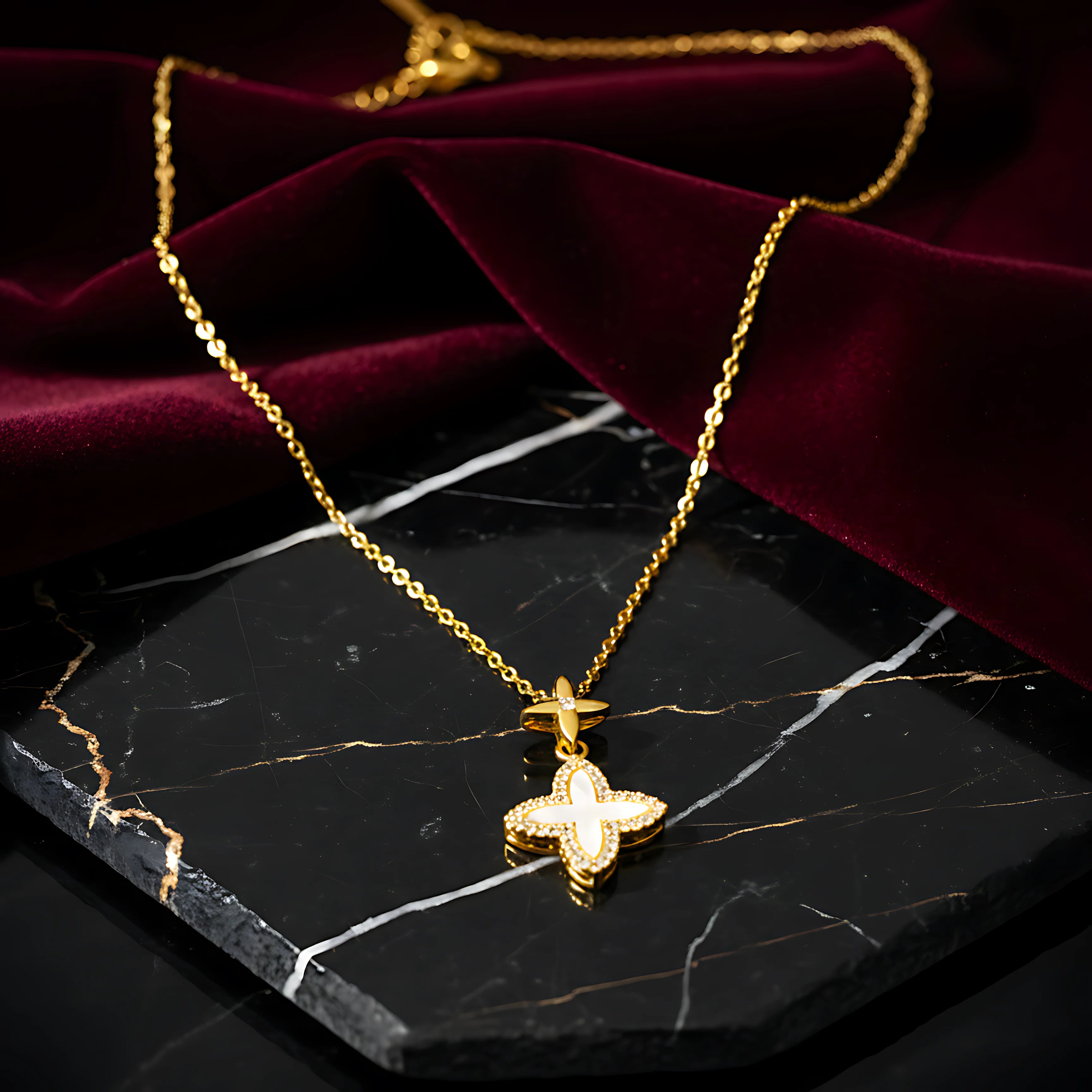 Clover Charm Necklace & Stud Earrings Combo Set