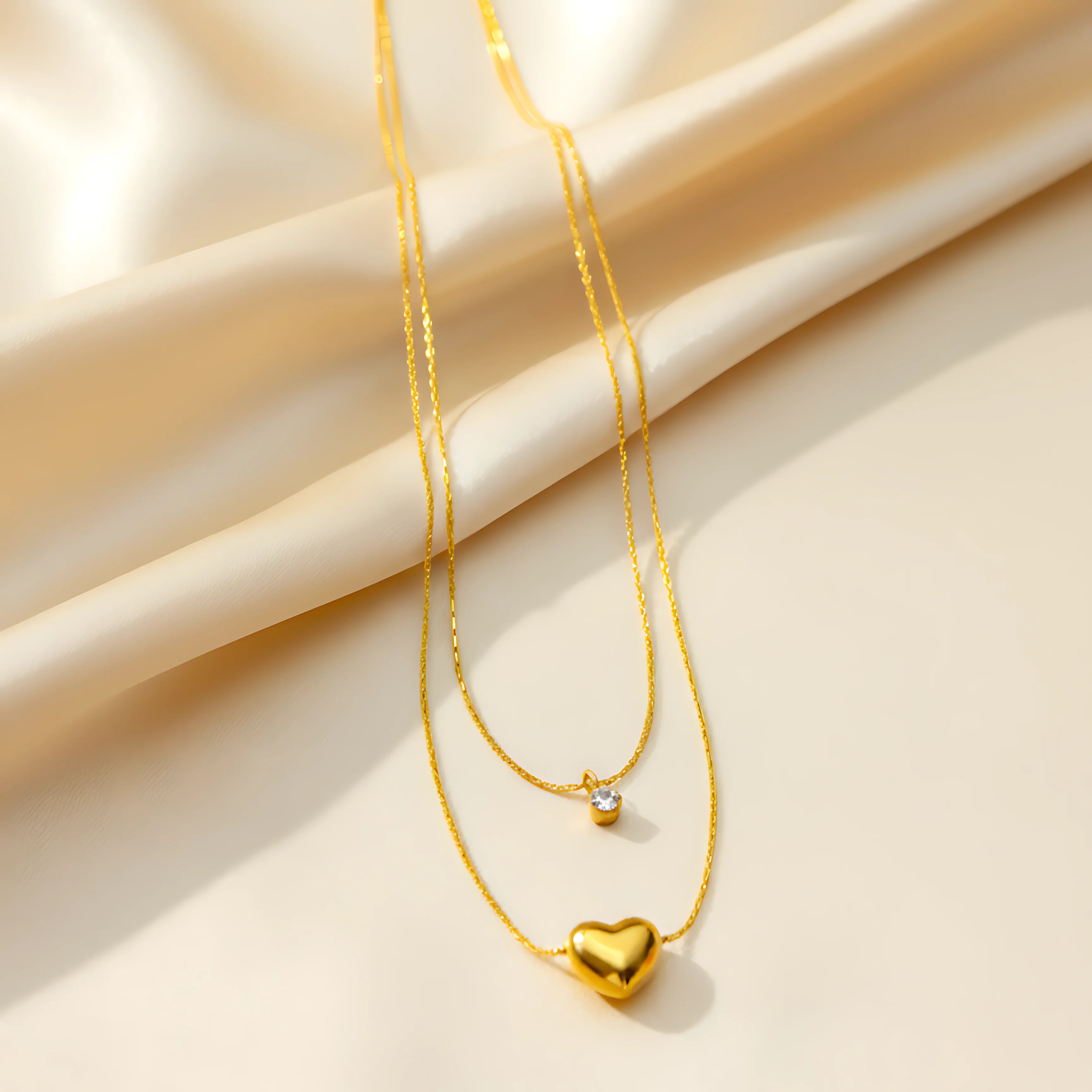 Layered Heart Necklace & Bracelet Combo Set