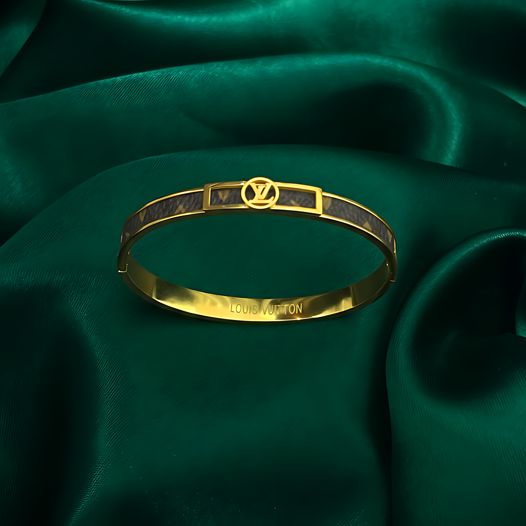 LV Leather Inlay Gold Bracelet