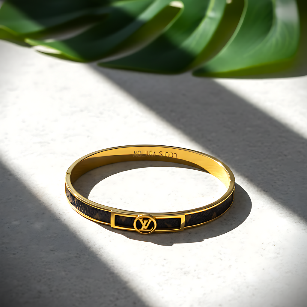 LV Leather Inlay Gold Bracelet