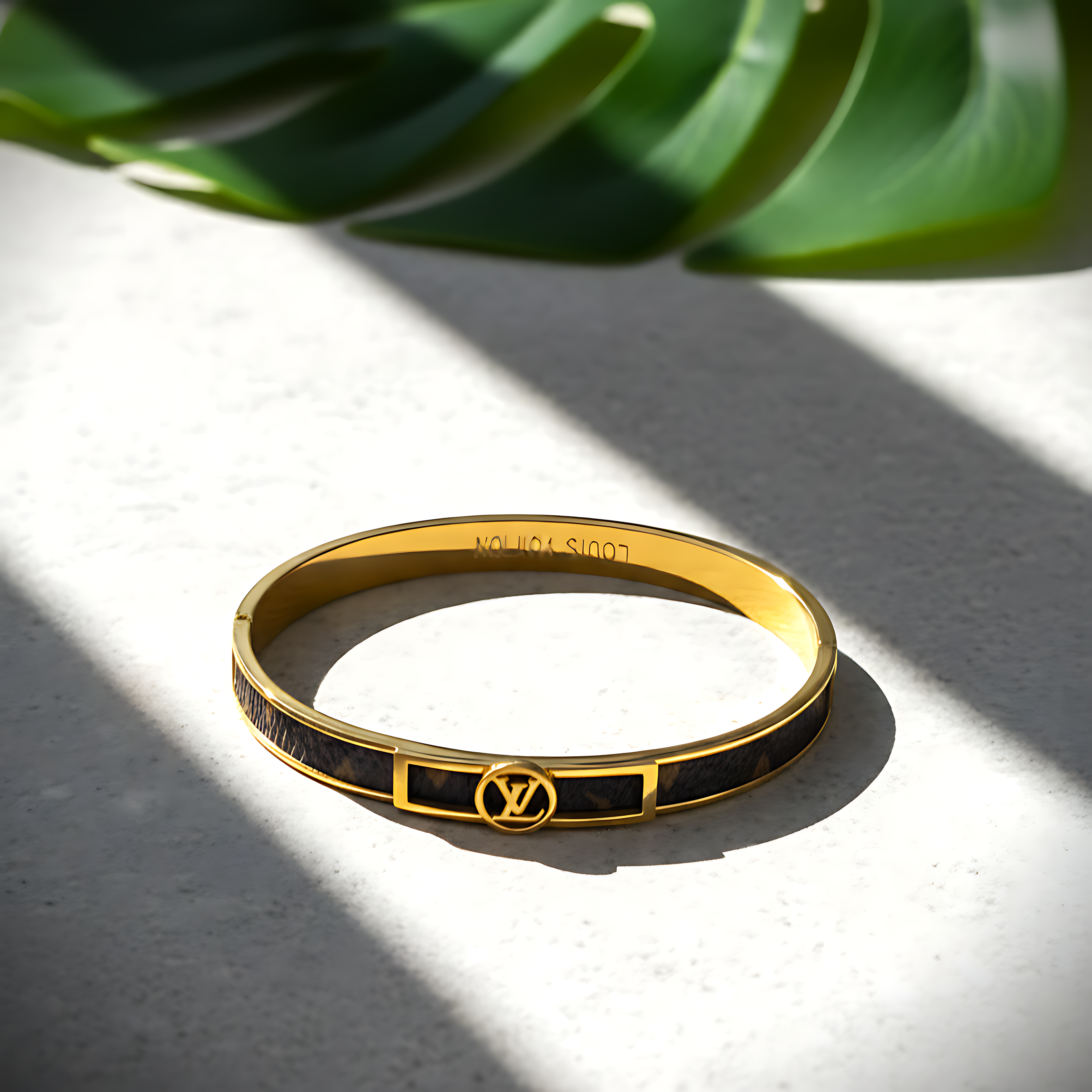 LV Leather Inlay Gold Bracelet