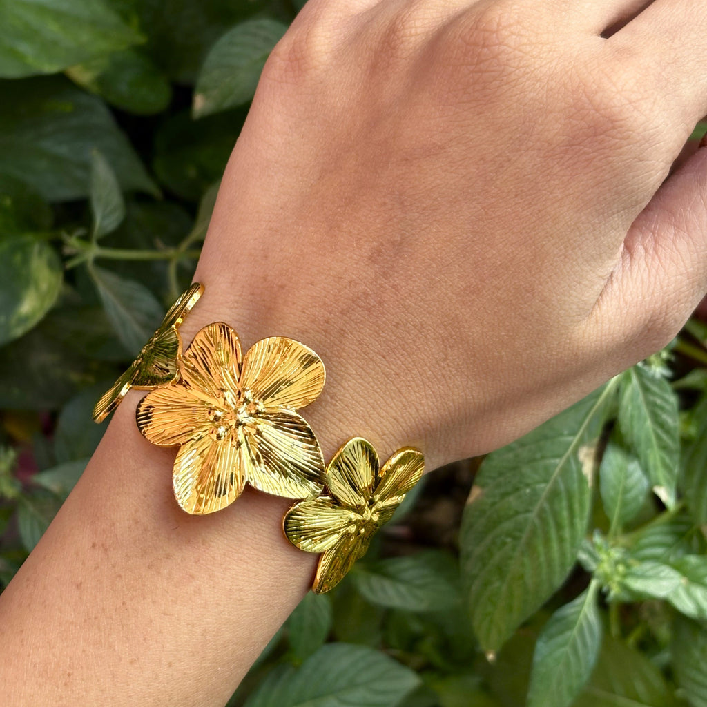 Gold Floral Open Cuff Bracelet