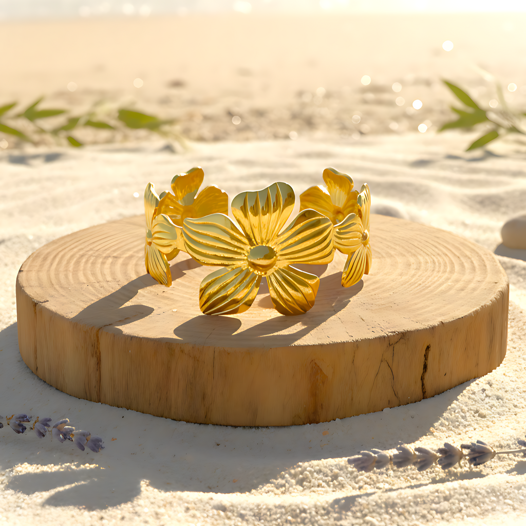 Floral Gold Cuff Bracelet