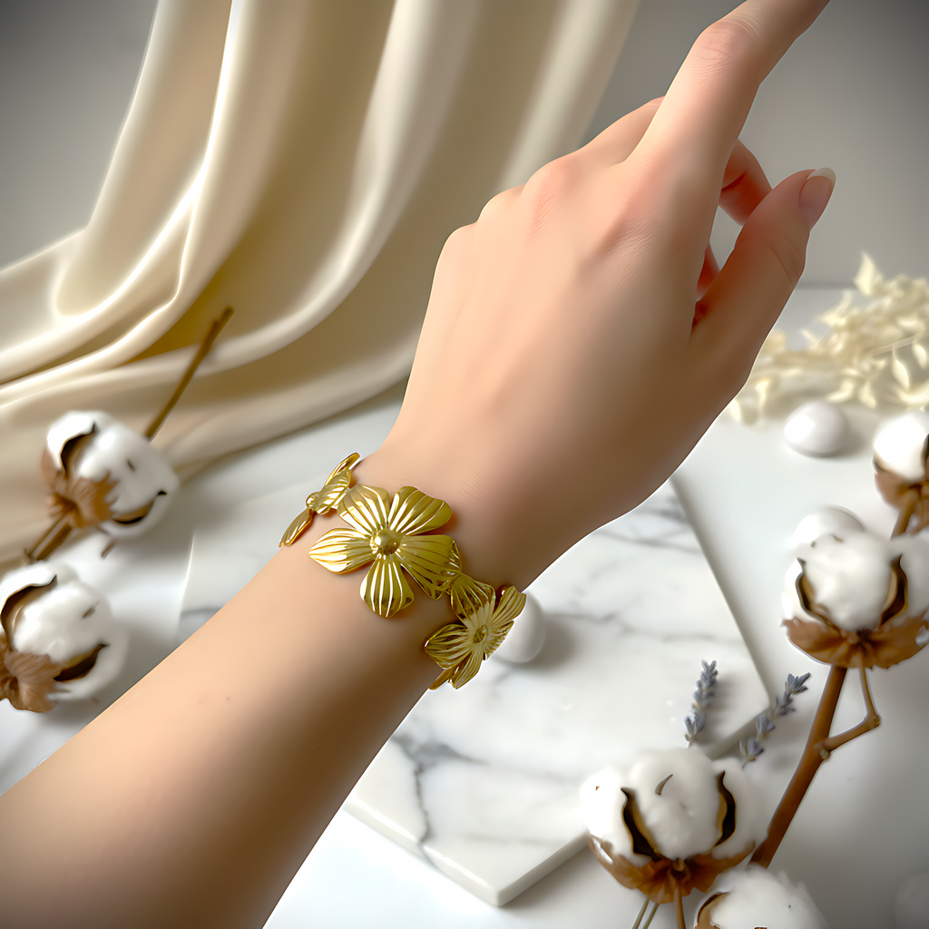 Floral Gold Cuff Bracelet