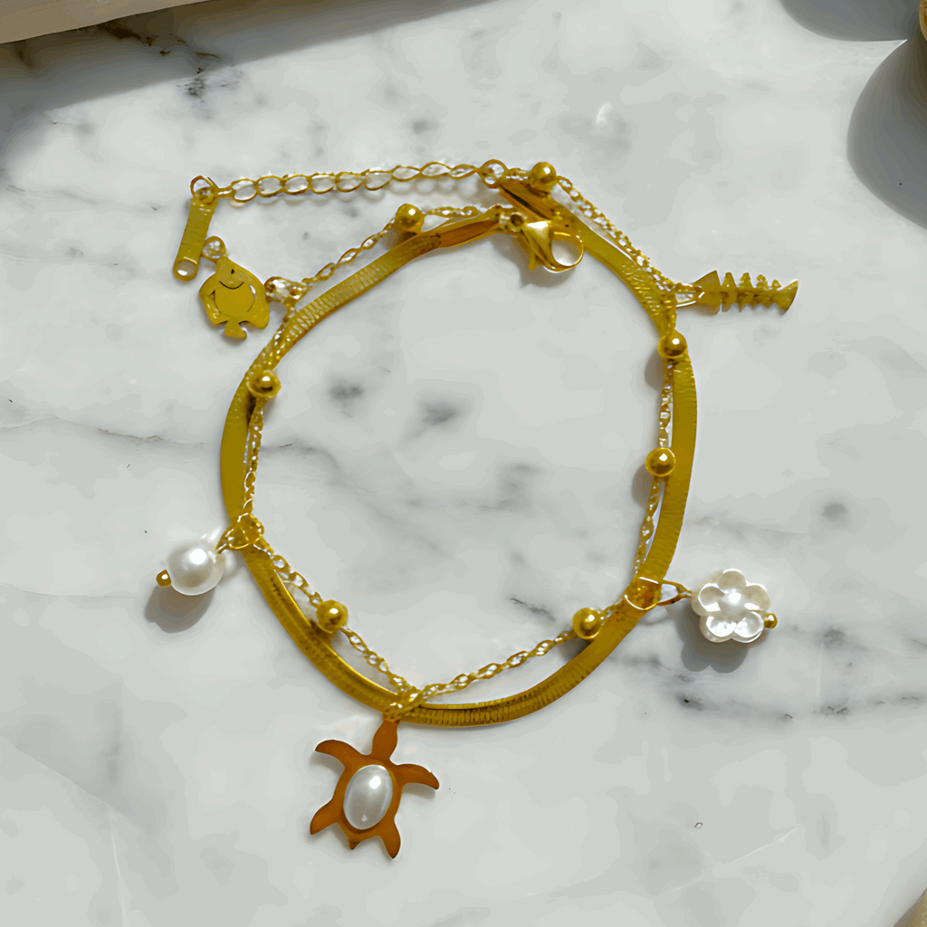 Butterfly Ring & Ocean Pearl Bracelet Combo Set