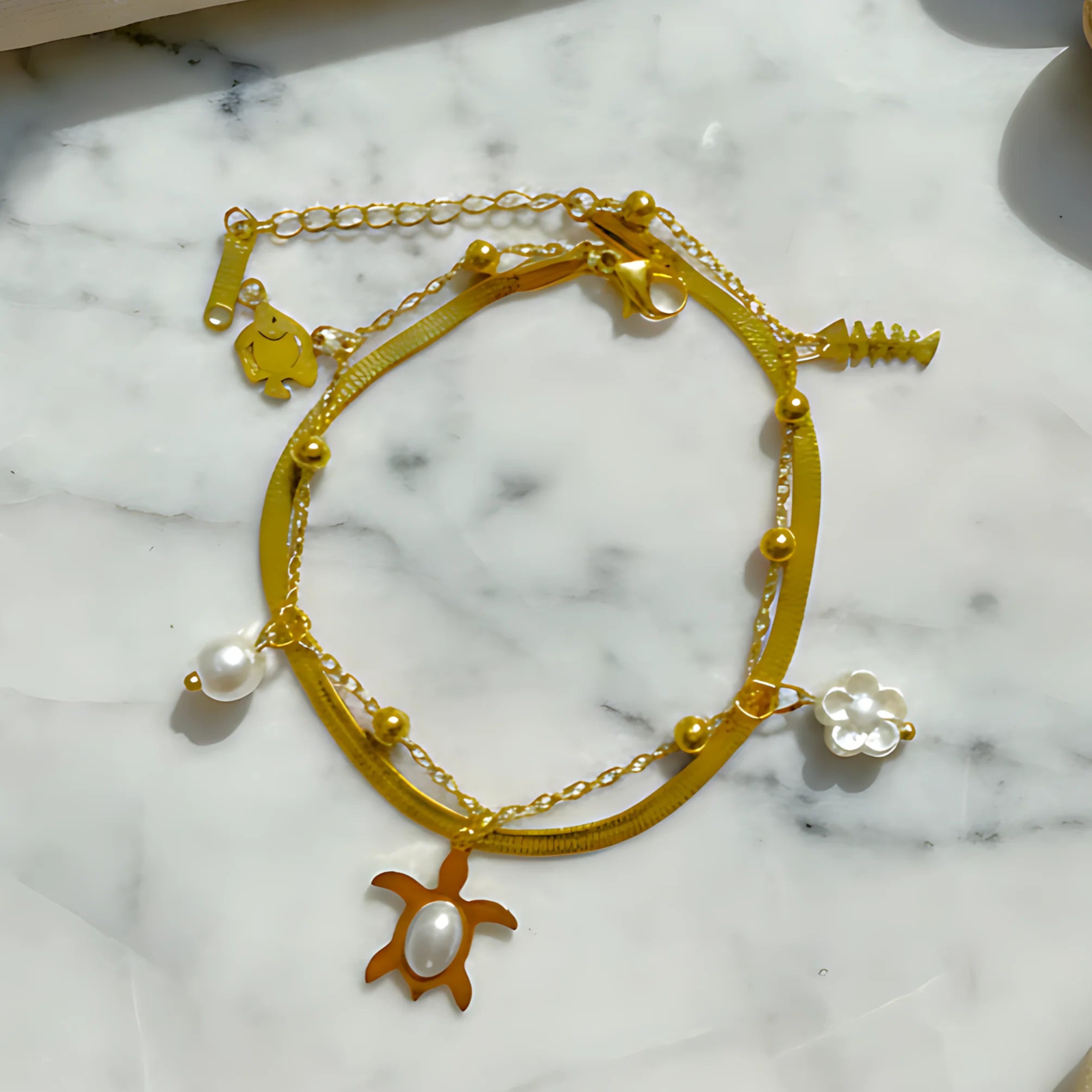 Butterfly Ring & Ocean Pearl Bracelet Combo Set