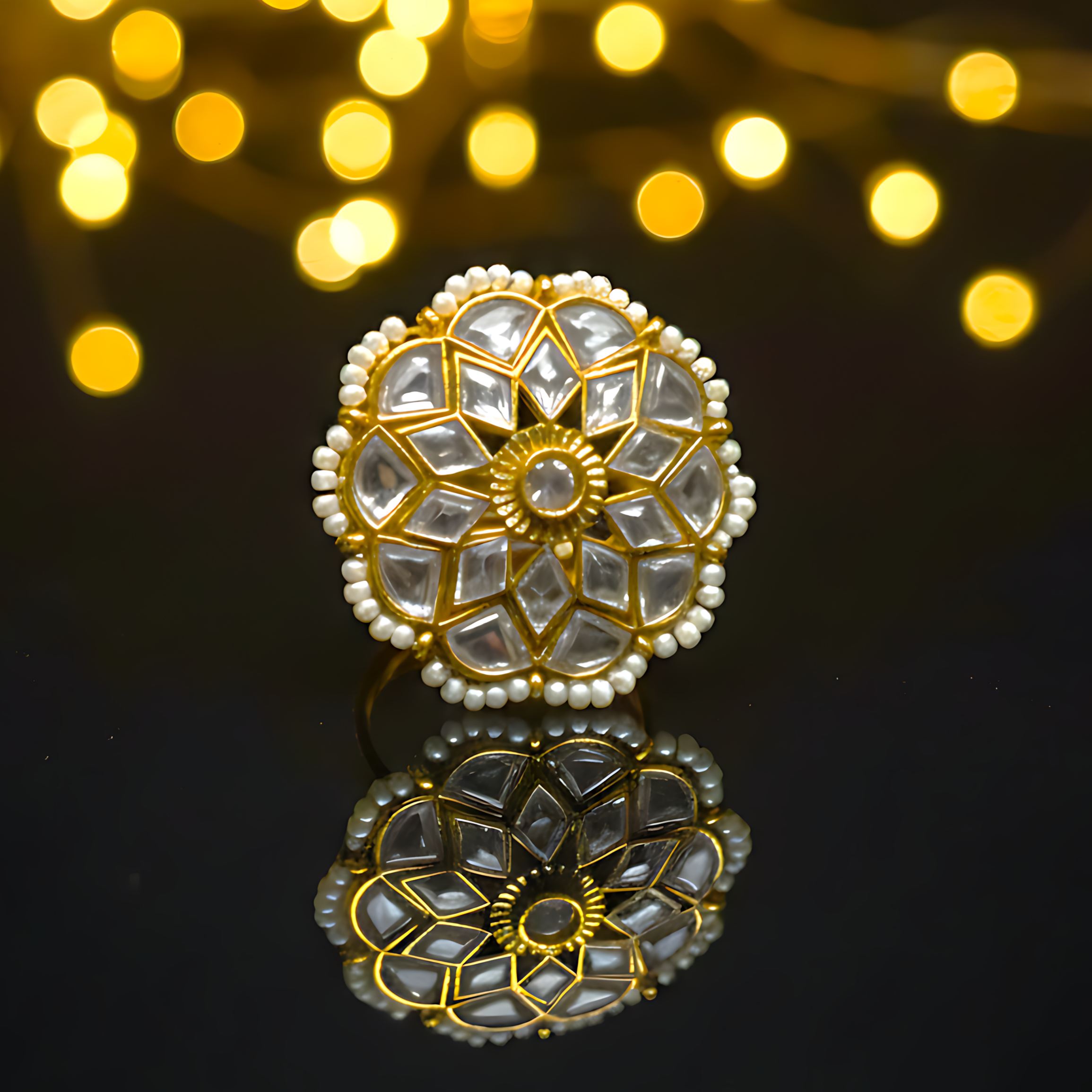 Kundan Floral Adjustable Ring