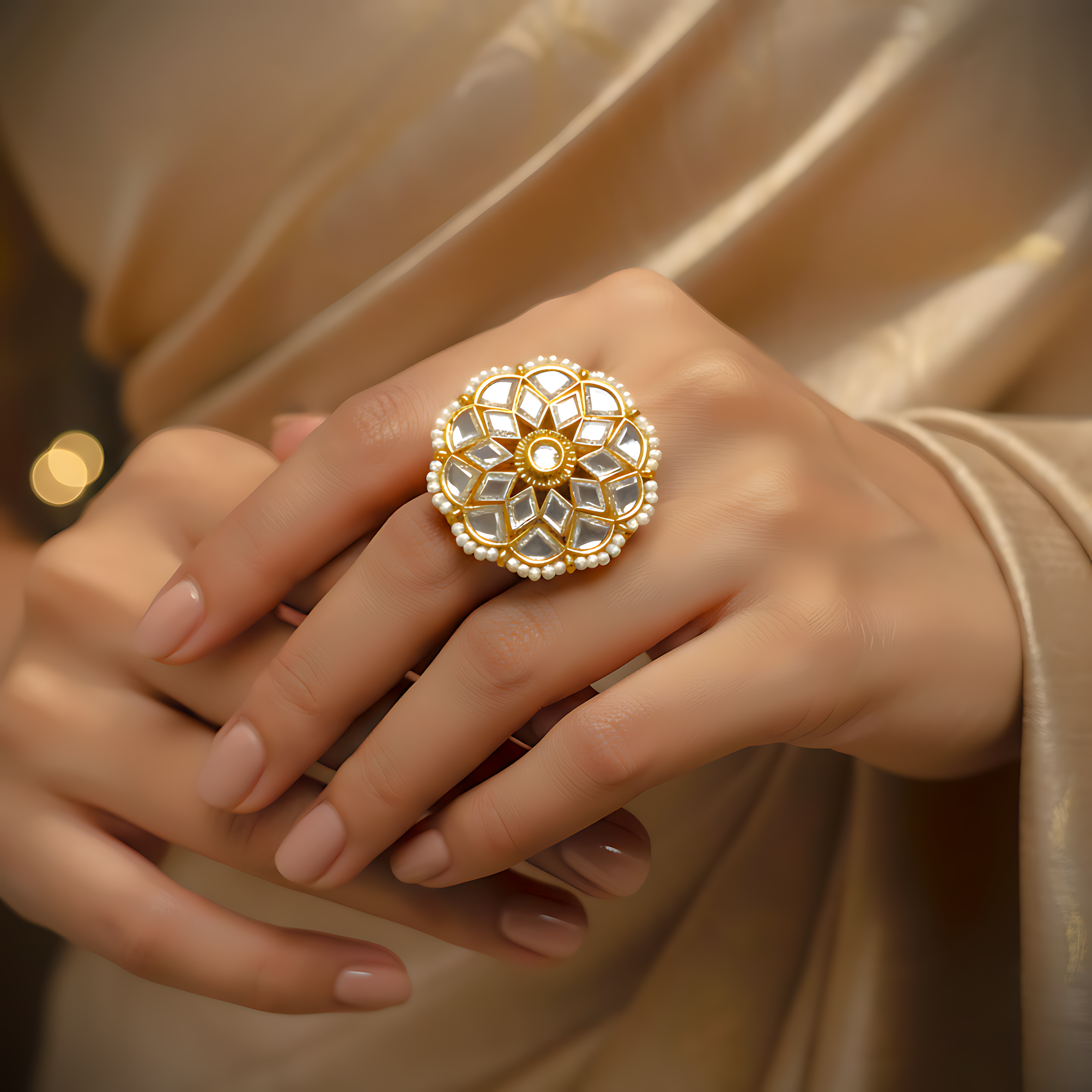 Kundan Floral Adjustable Ring