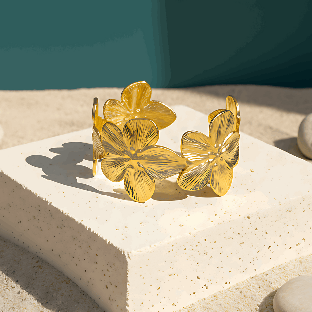 Classic Gold Chain & Floral Cuff Bracelet Combo Set