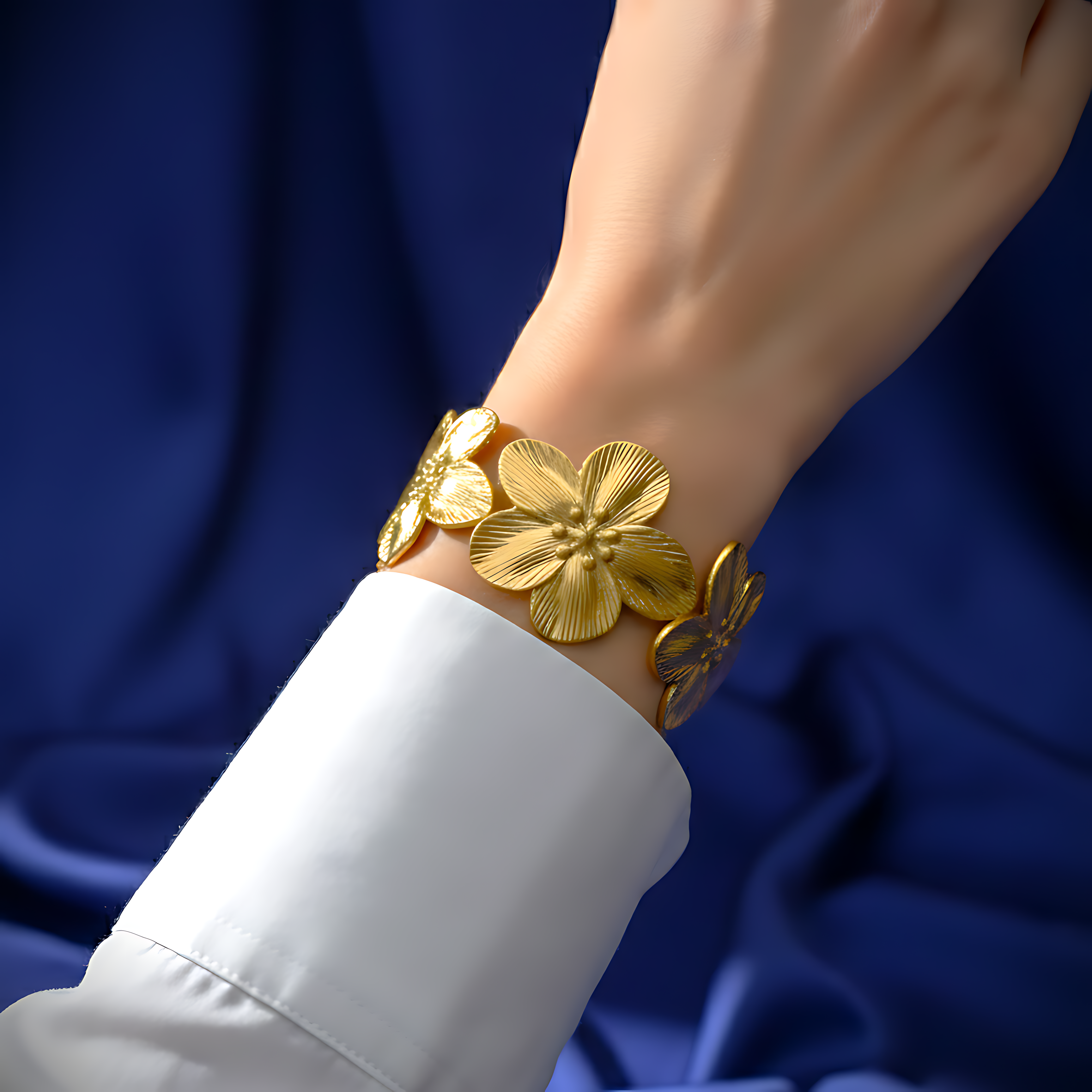 Gold Floral Open Cuff Bracelet