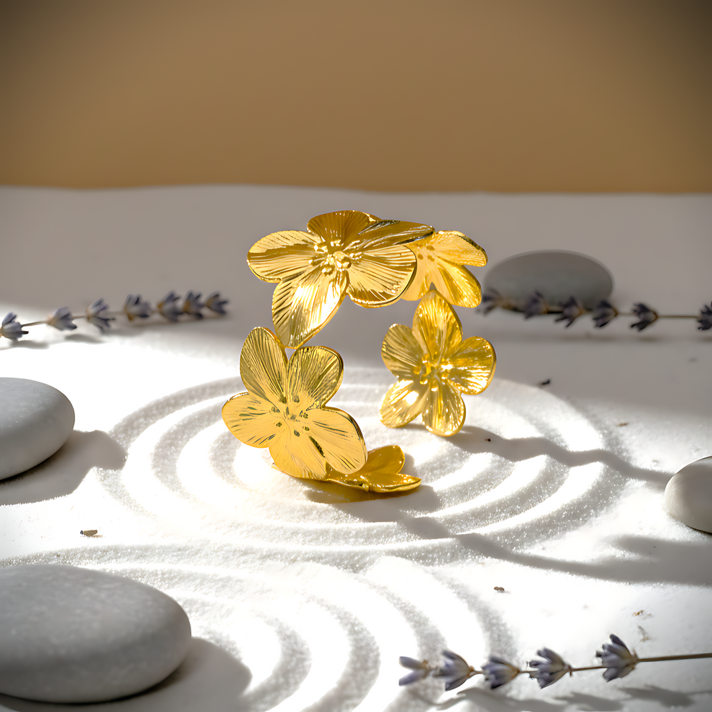 Gold Floral Open Cuff Bracelet