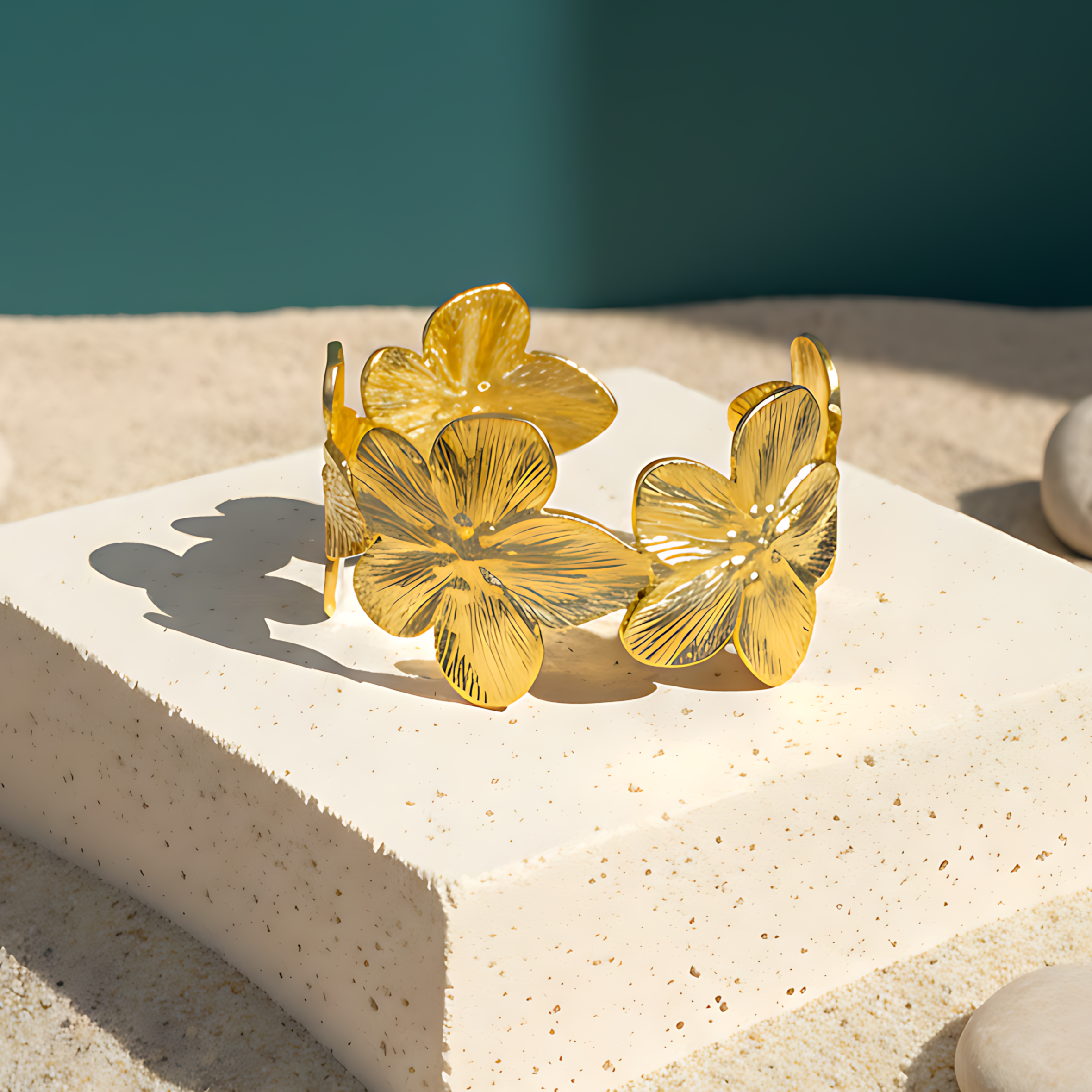 Gold Floral Open Cuff Bracelet