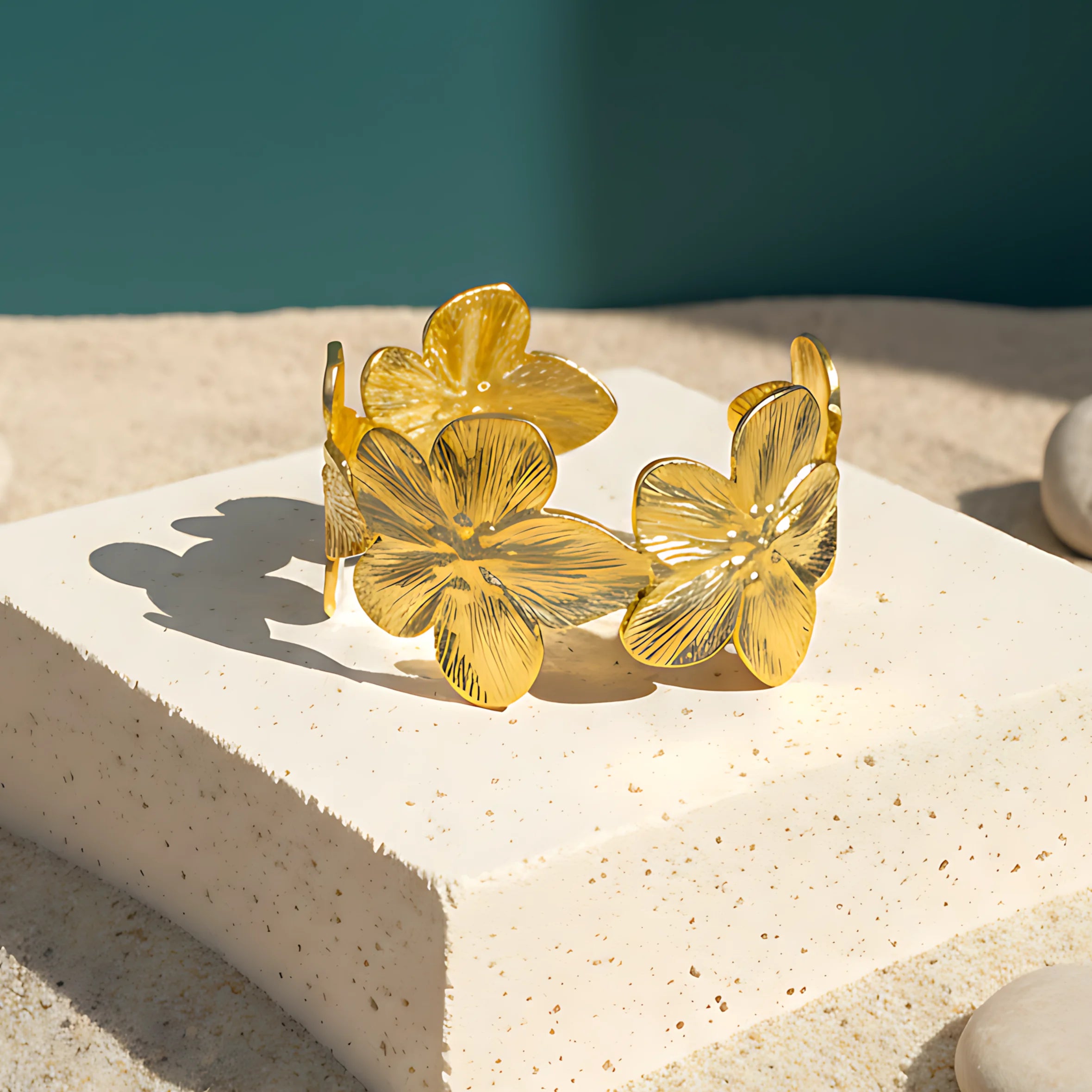 Classic Gold Chain & Floral Cuff Bracelet Combo Set