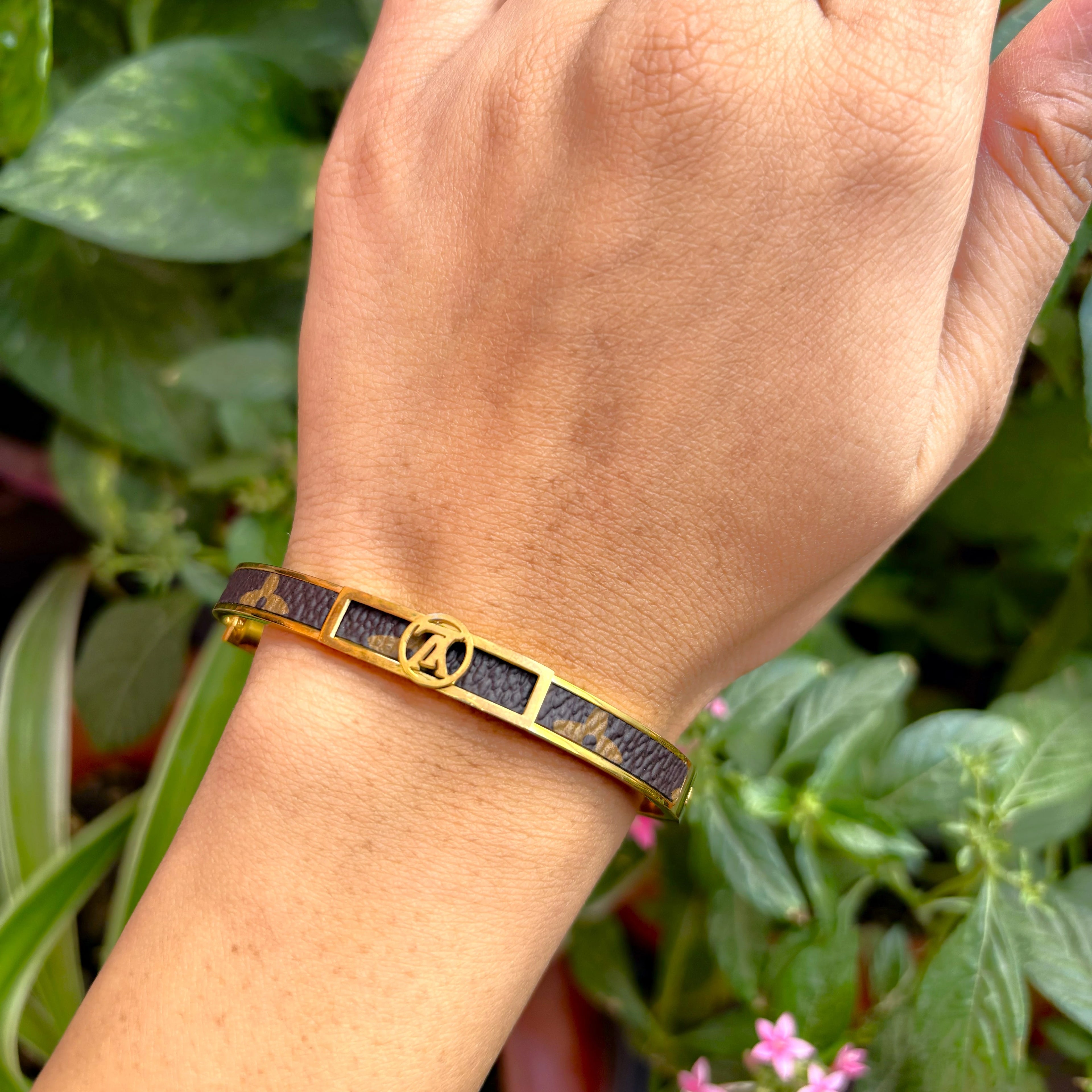 LV Leather Inlay Gold Bracelet