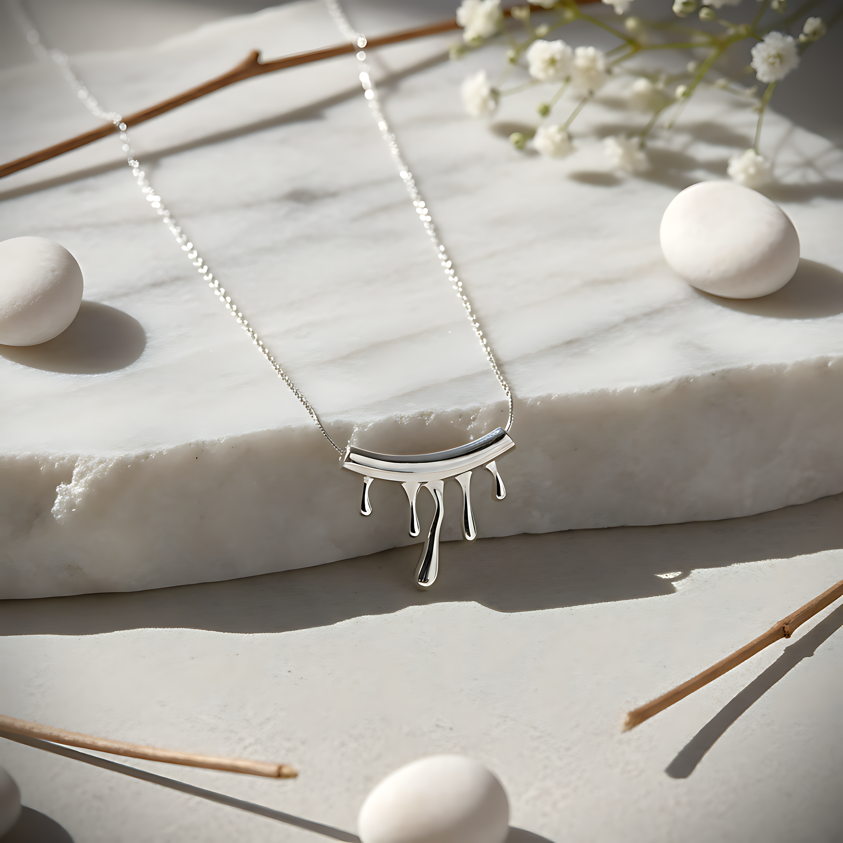 Silver Drip Effect Necklace