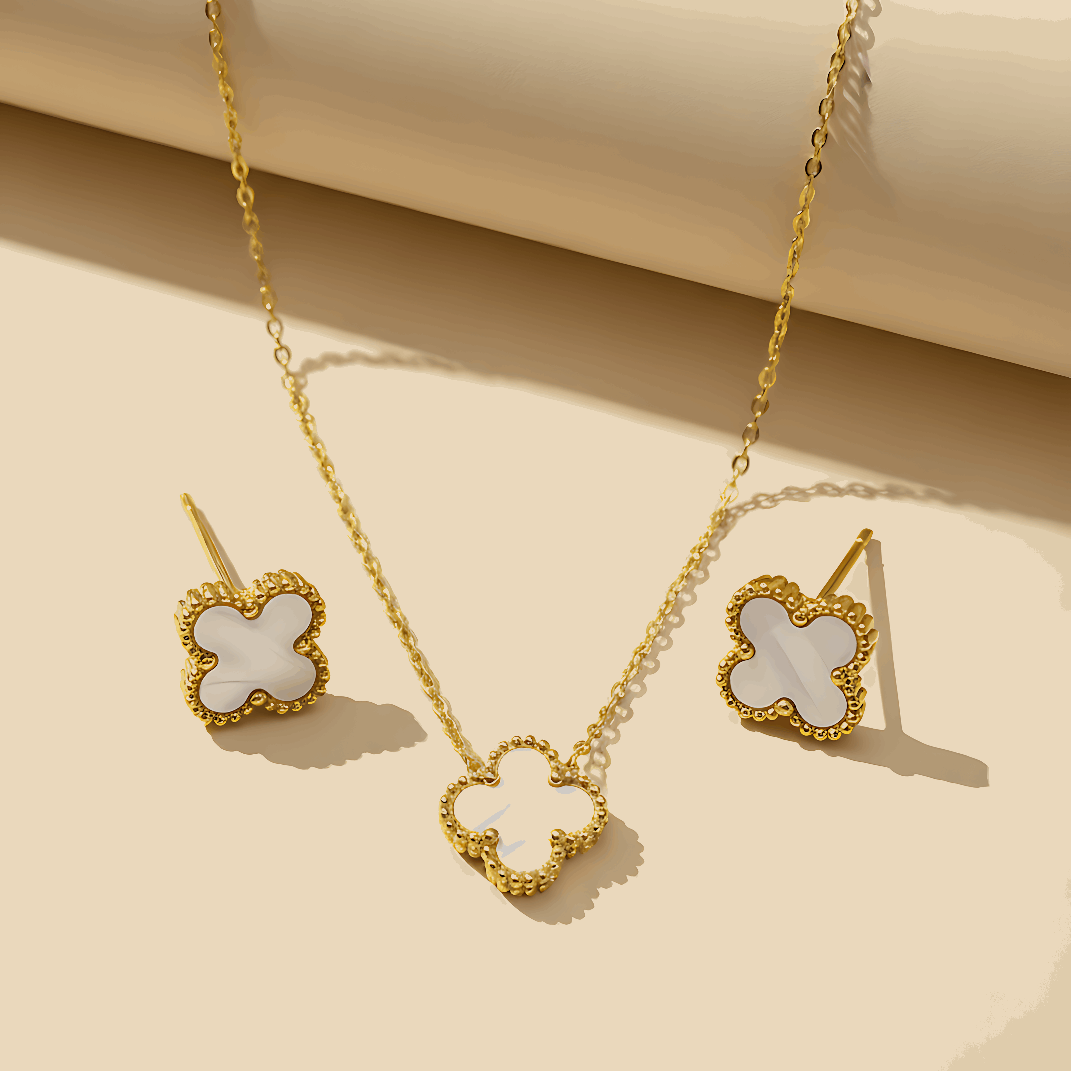 Clover Necklace & Earring Set With Clover Bracelet