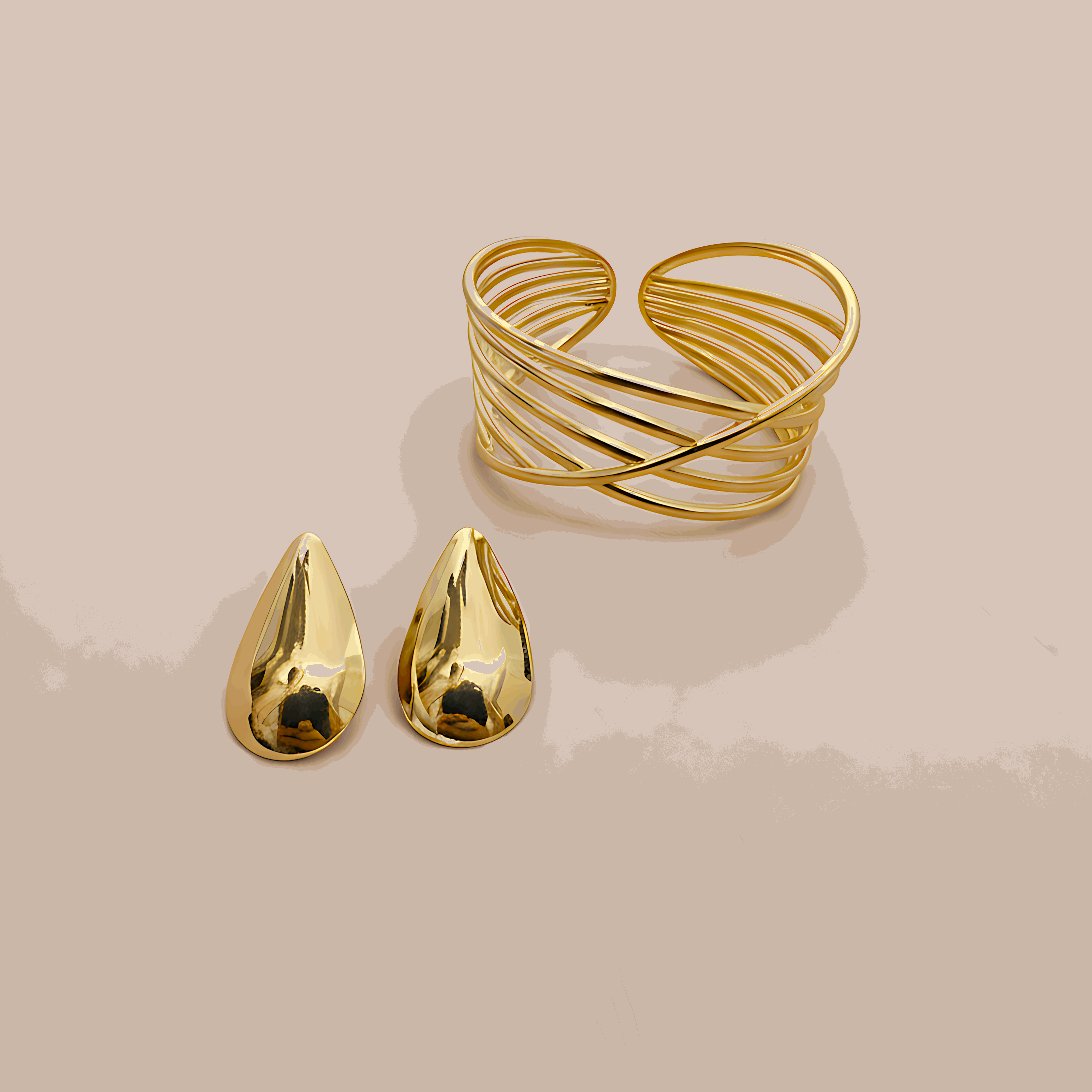 Classic Wire Cuff Bracelet & Stud Earrings Combo Set