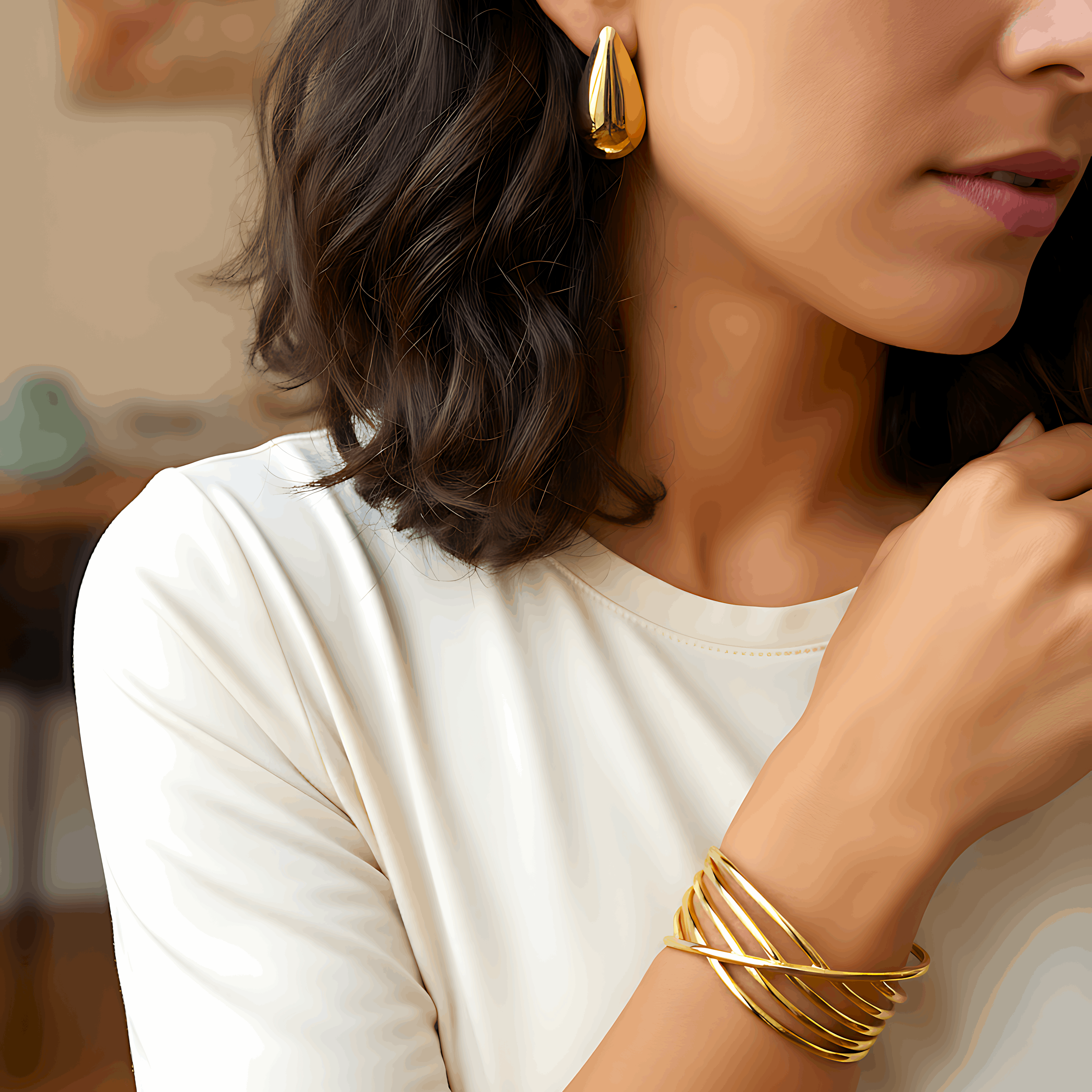 Classic Wire Cuff Bracelet & Stud Earrings Combo Set