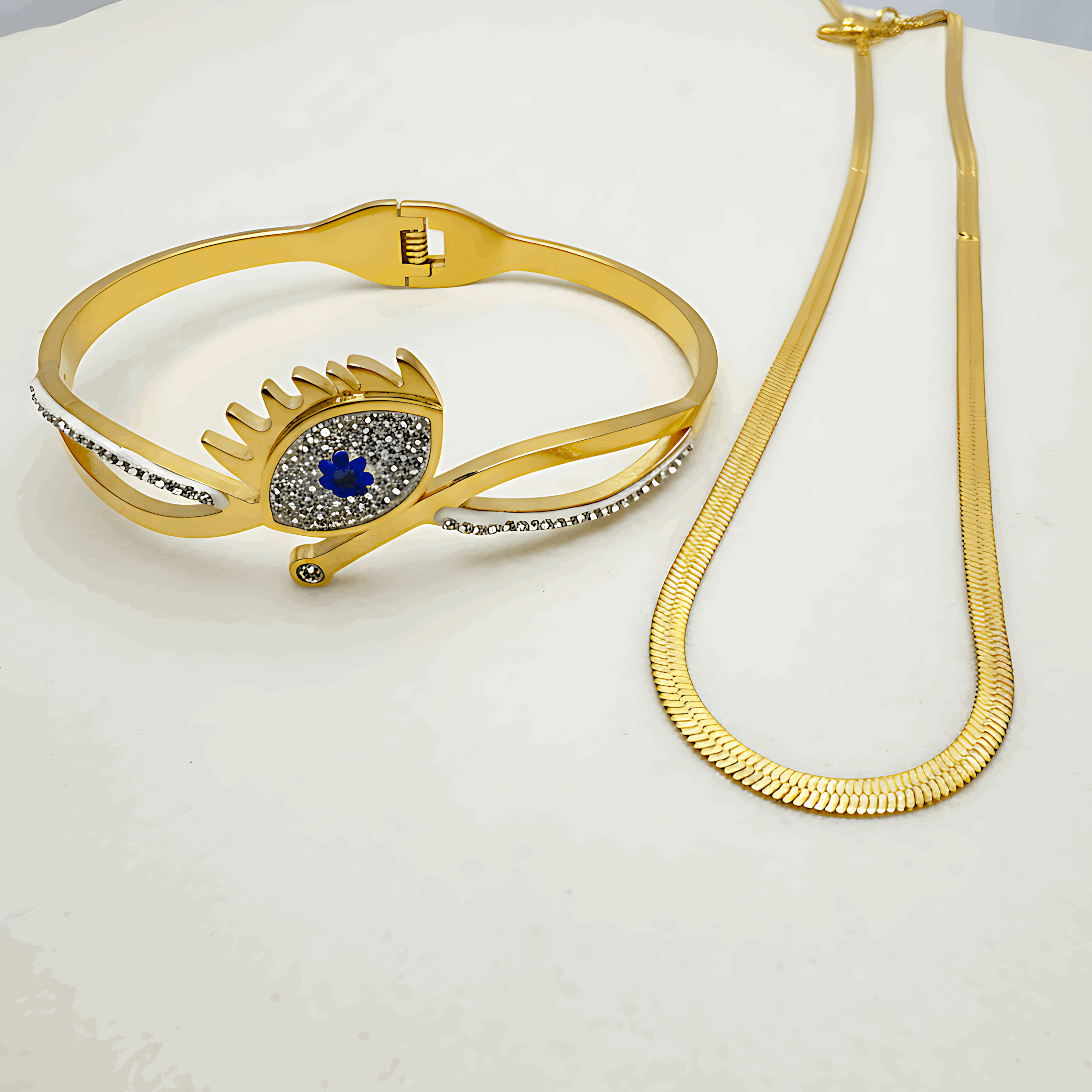 Modern Snake Chain & Evil Eye Bracelet Combo Set