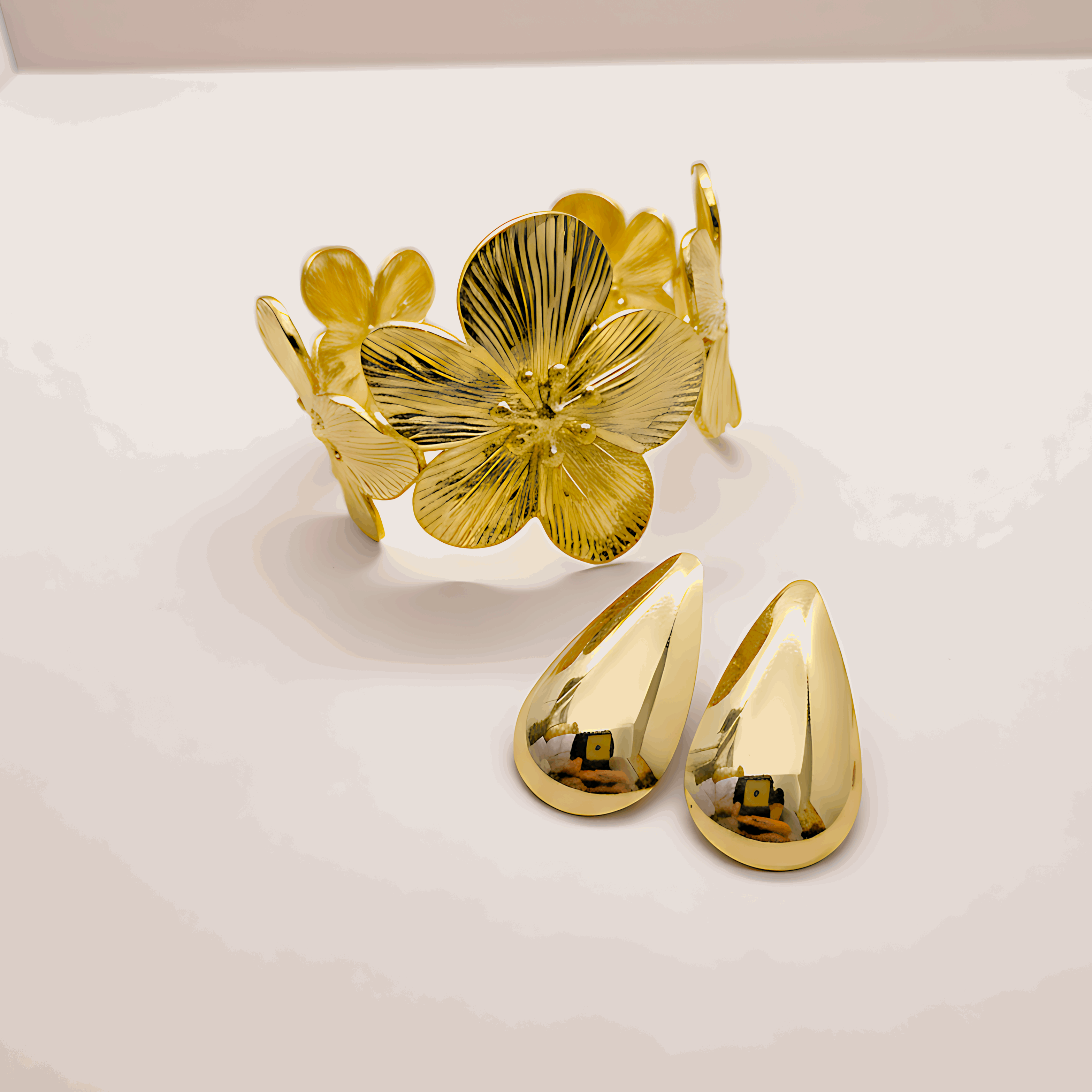 Floral Cuff Bracelet & Stud Earrings Combo Set