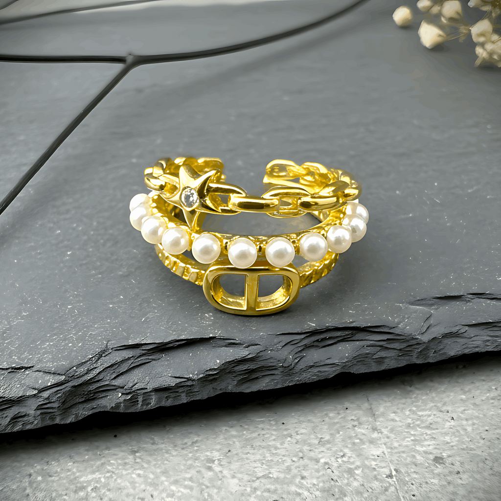 Blossom Pendant Necklace & Triple Layer Ring Combo Set