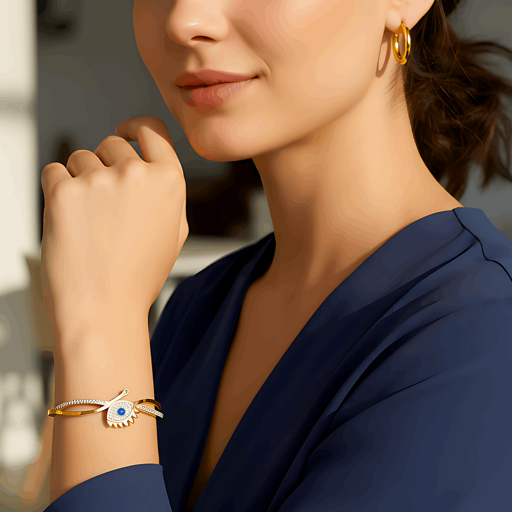 Evil Eye Bracelet & Classic Hoop Earrings Combo Set