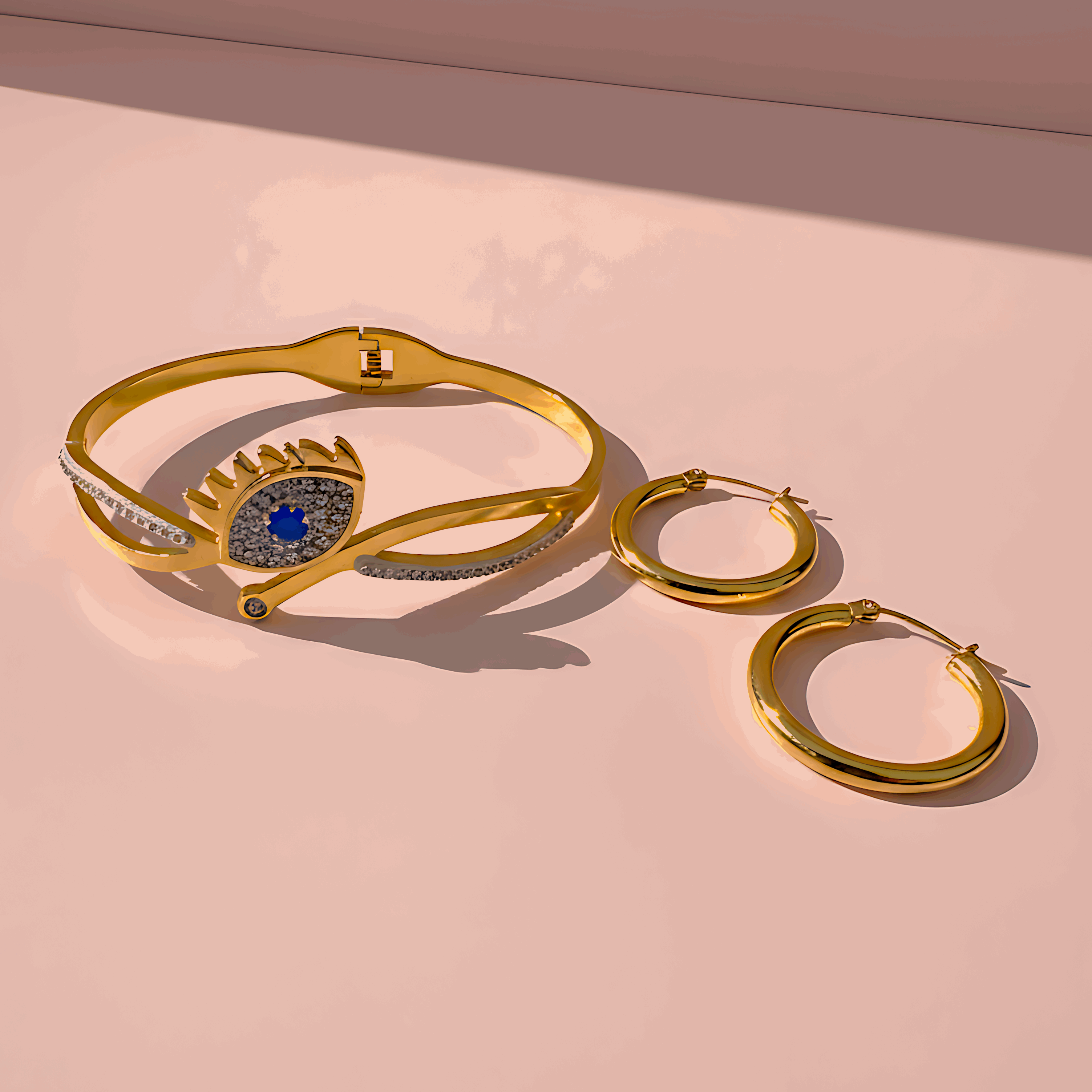 Evil Eye Bracelet & Classic Hoop Earrings Combo Set