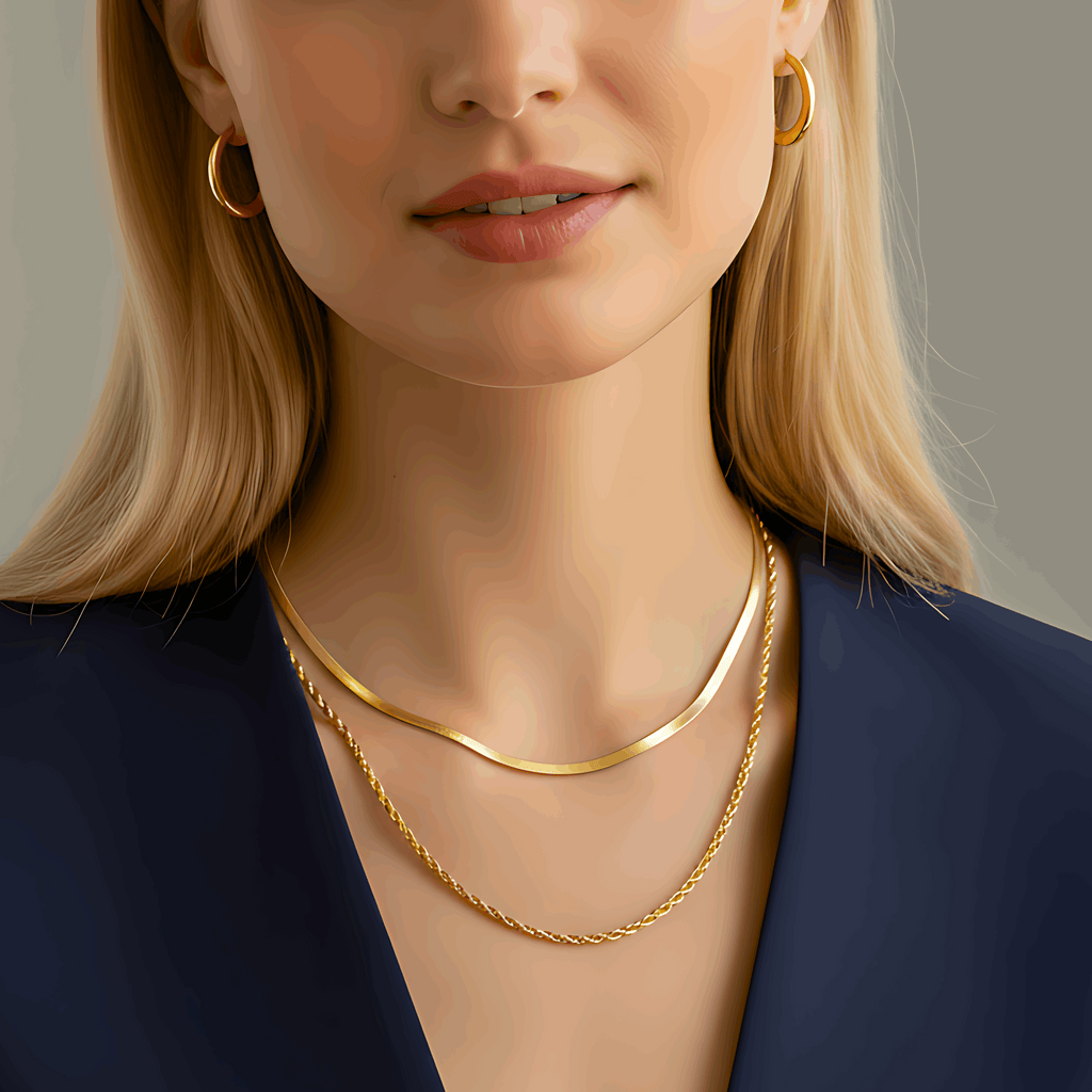 Double Layer Necklace & Hoop Earrings Combo Set