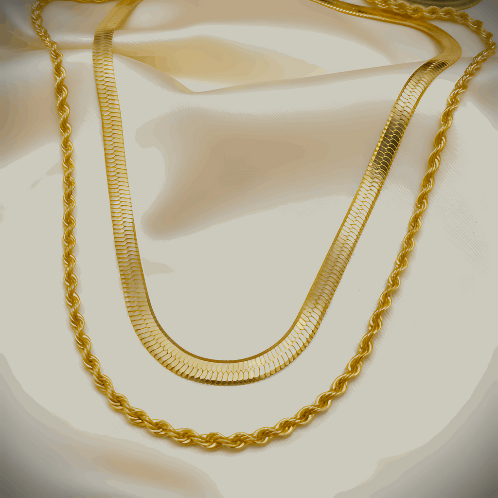 Double Layer Necklace & Hoop Earrings Combo Set