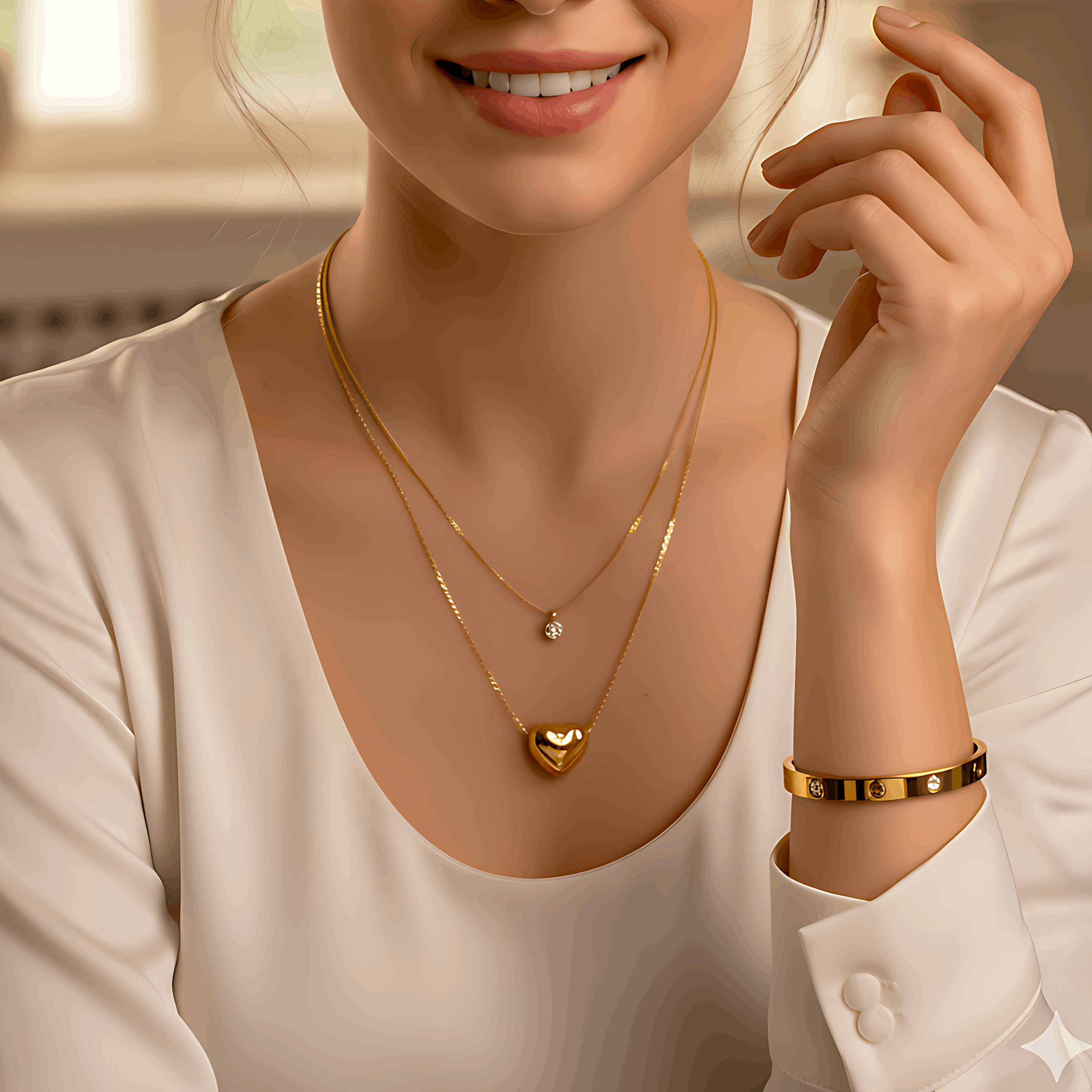 Layered Heart Necklace & Bracelet Combo Set