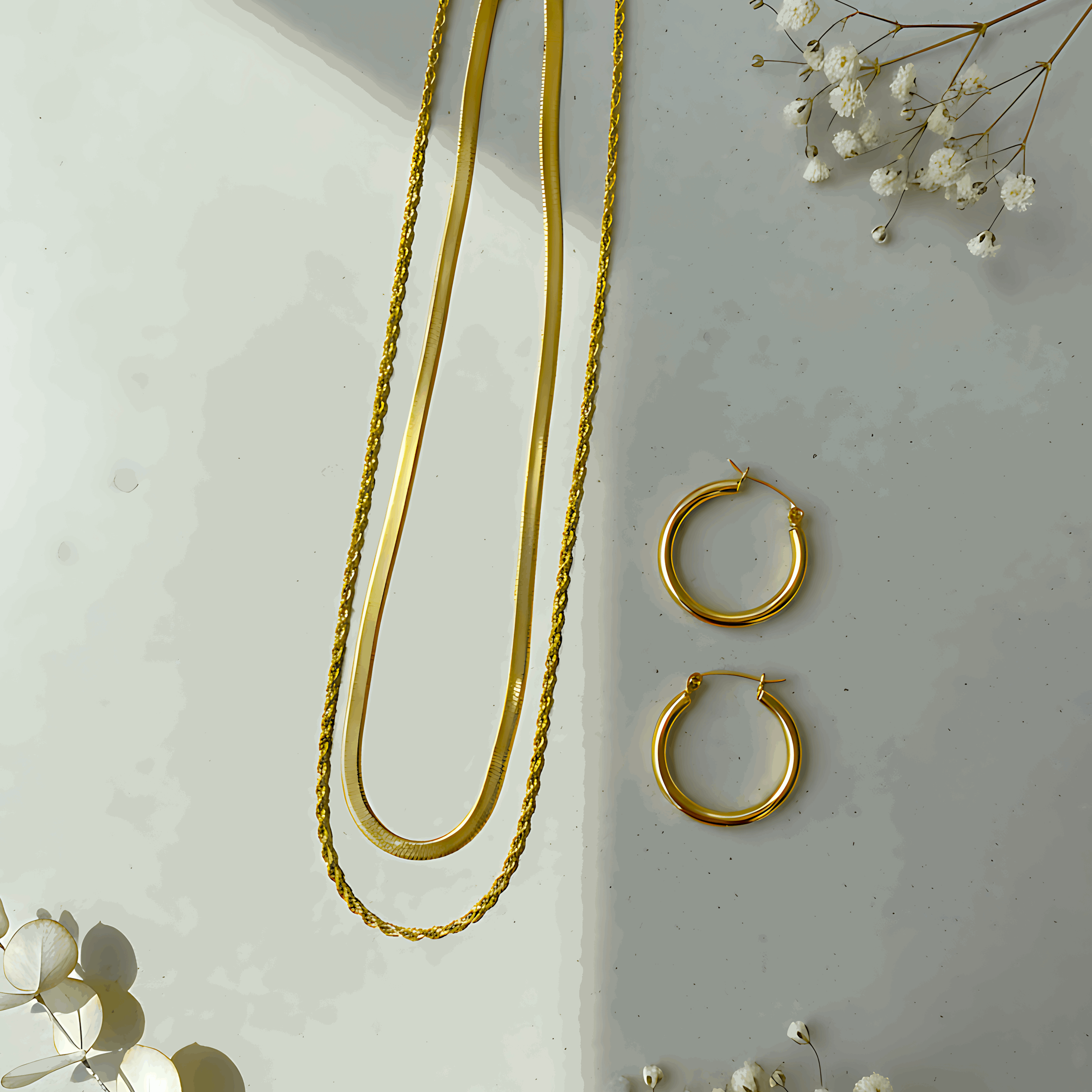 Double Layer Necklace & Hoop Earrings Combo Set