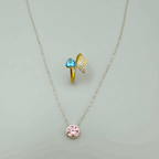 Solitaire Pendant & Blue Heart Ring Combo Set