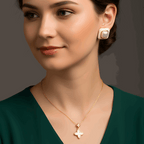 Clover Charm Necklace & Stud Earrings Combo Set