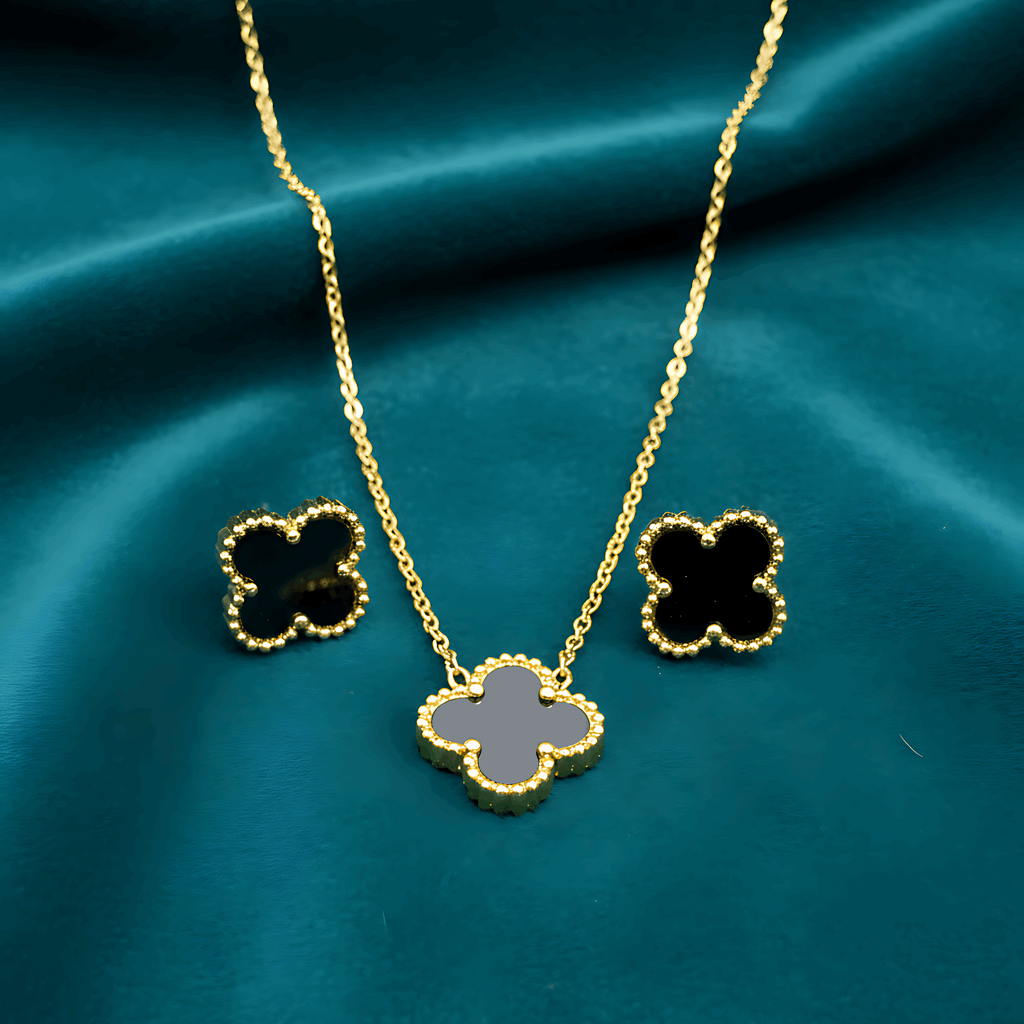 Clover Necklace & Earring Set With Clover Bracelet