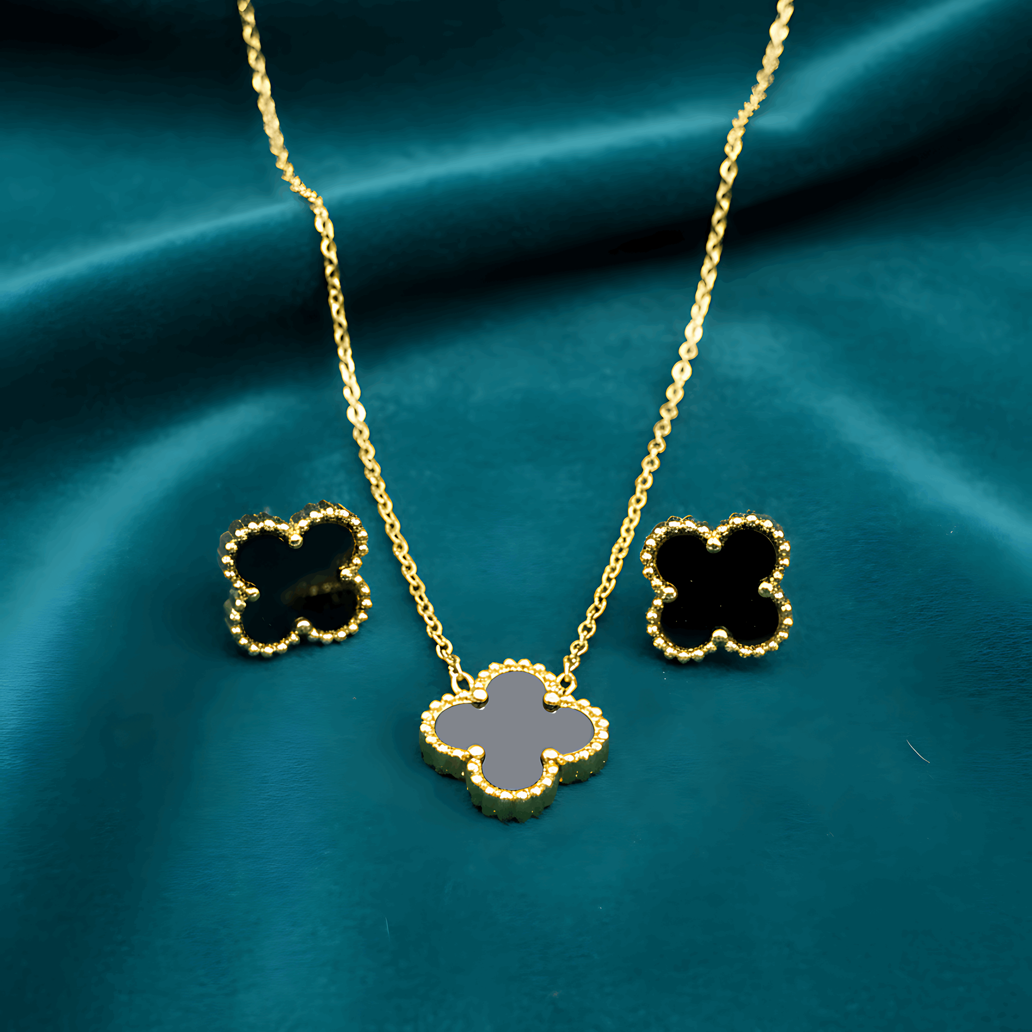 Clover Necklace & Earring Set With Clover Bracelet