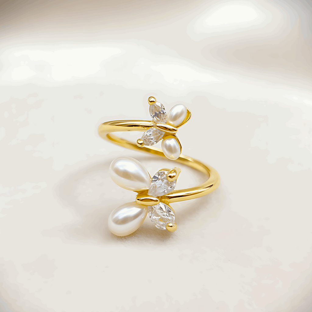 Butterfly Ring & Ocean Pearl Bracelet Combo Set