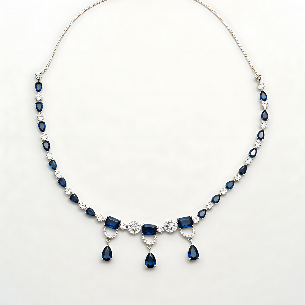 Royal Blue Stone AD Necklace Set