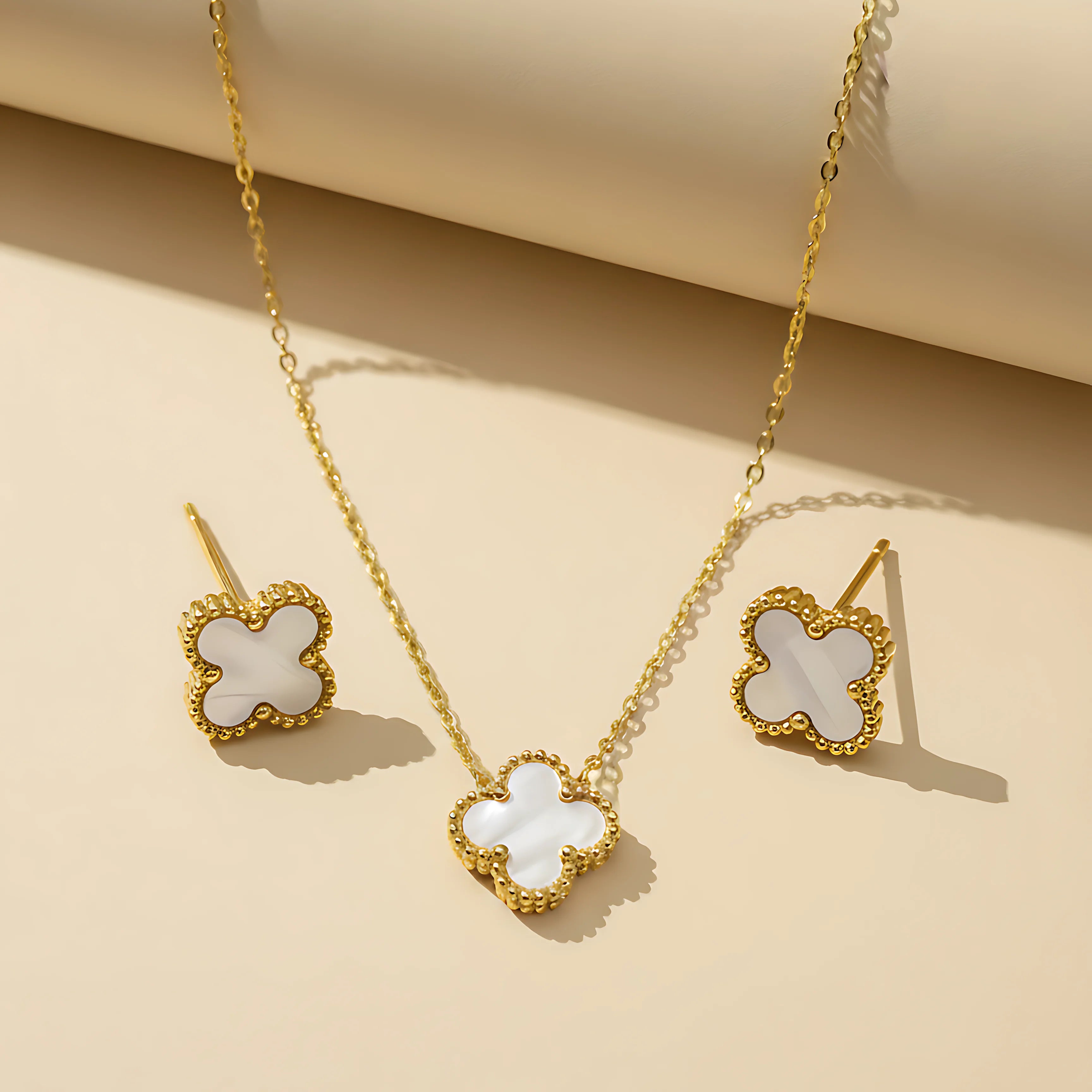 Clover Necklace & Earring Set With Clover Bracelet