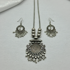 Oxidised Round Pendant Necklace Set
