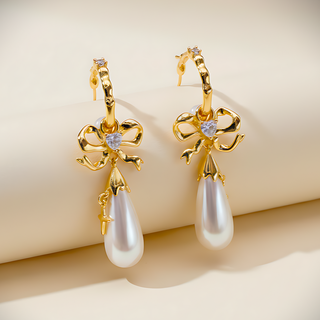 Bow Pearl Drop Earrings