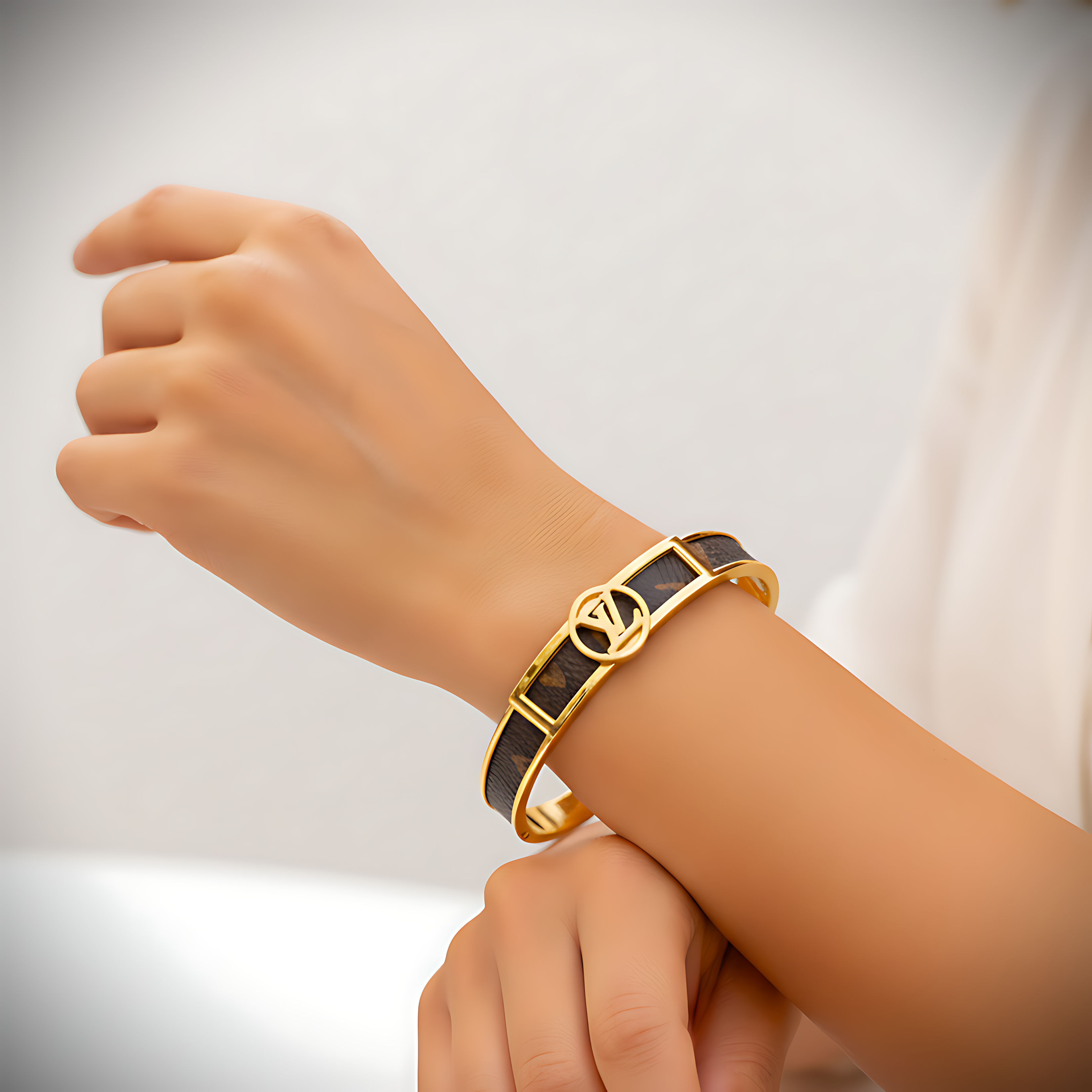 LV Leather Inlay Gold Bracelet