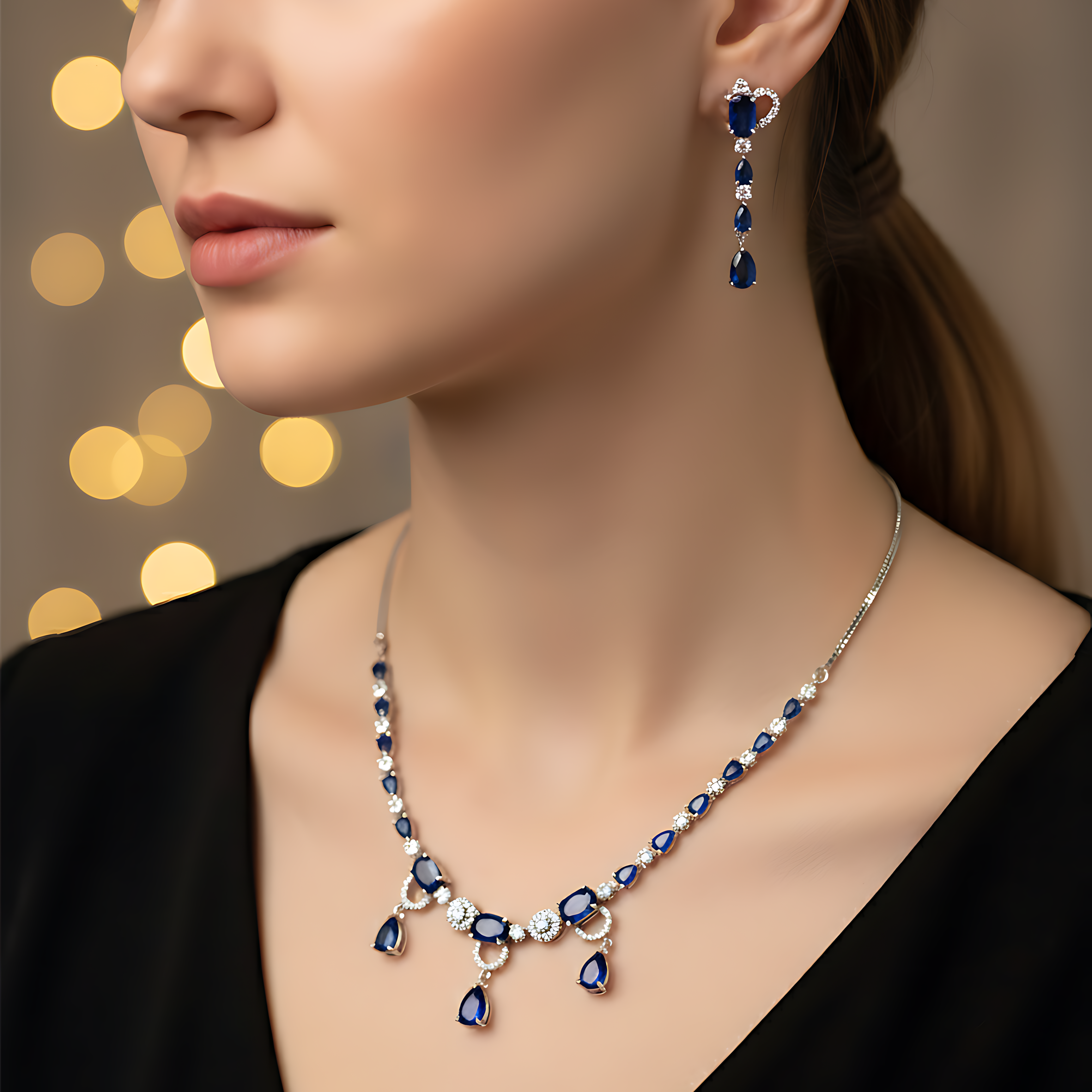 Royal Blue Stone AD Necklace Set