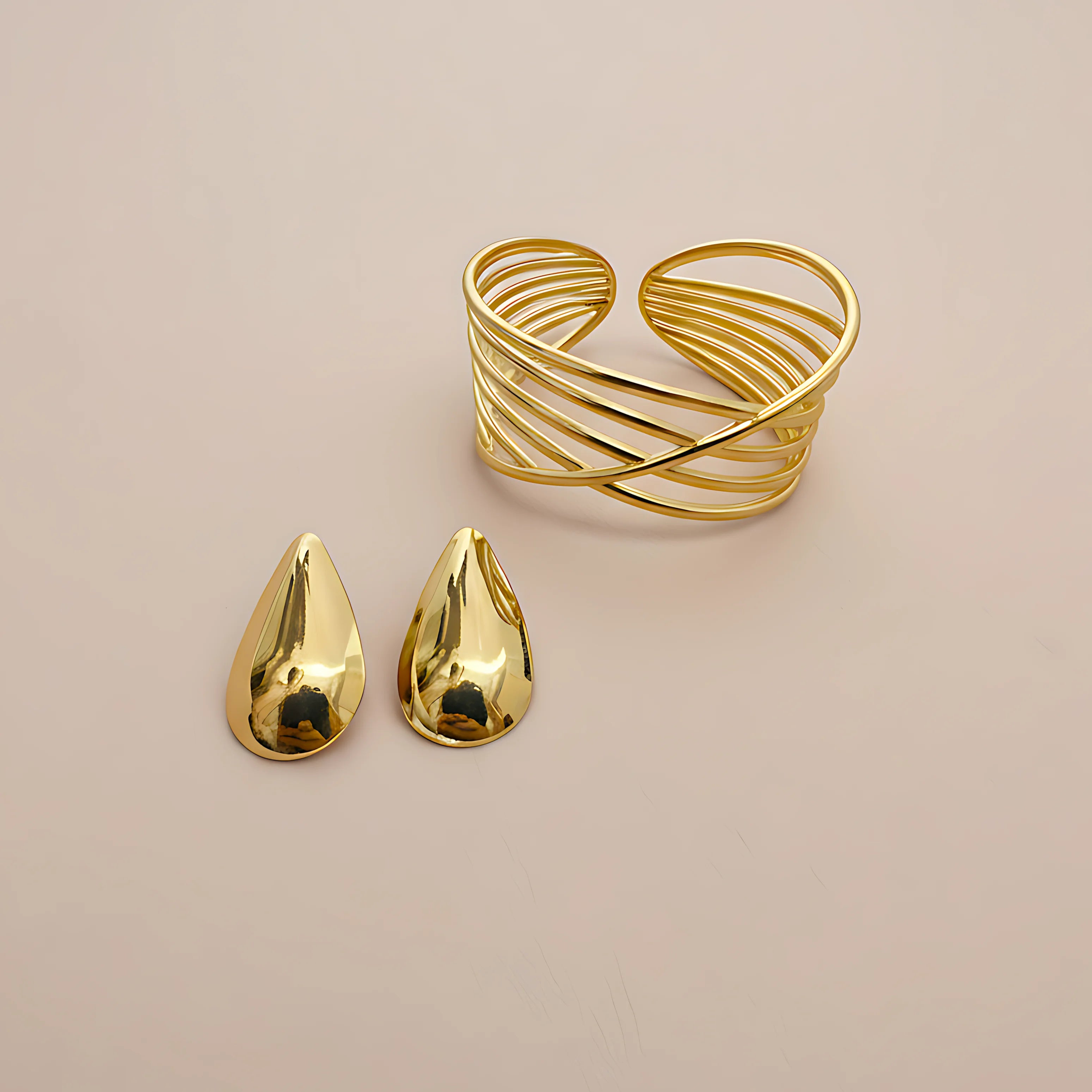 Classic Wire Cuff Bracelet & Stud Earrings Combo Set