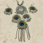 Oxidised Peacock Feather Necklace Set