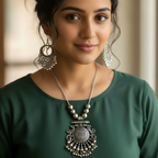 Oxidised Round Pendant Necklace Set