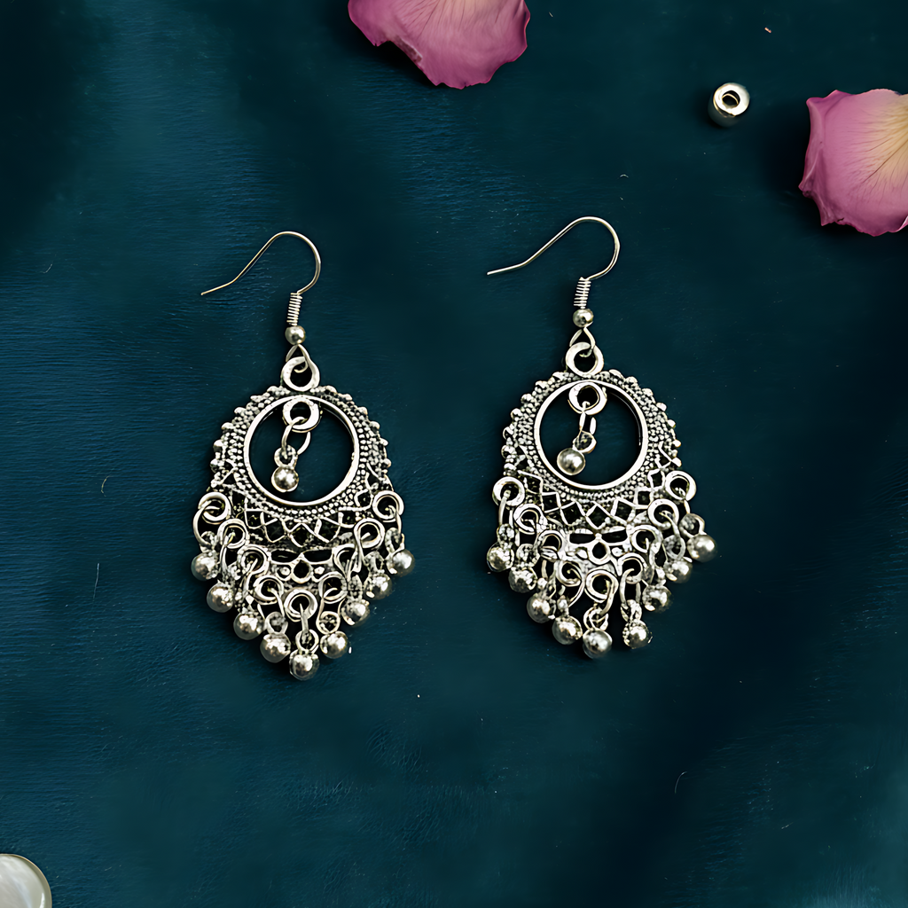 Oxidised Round Pendant Necklace Set