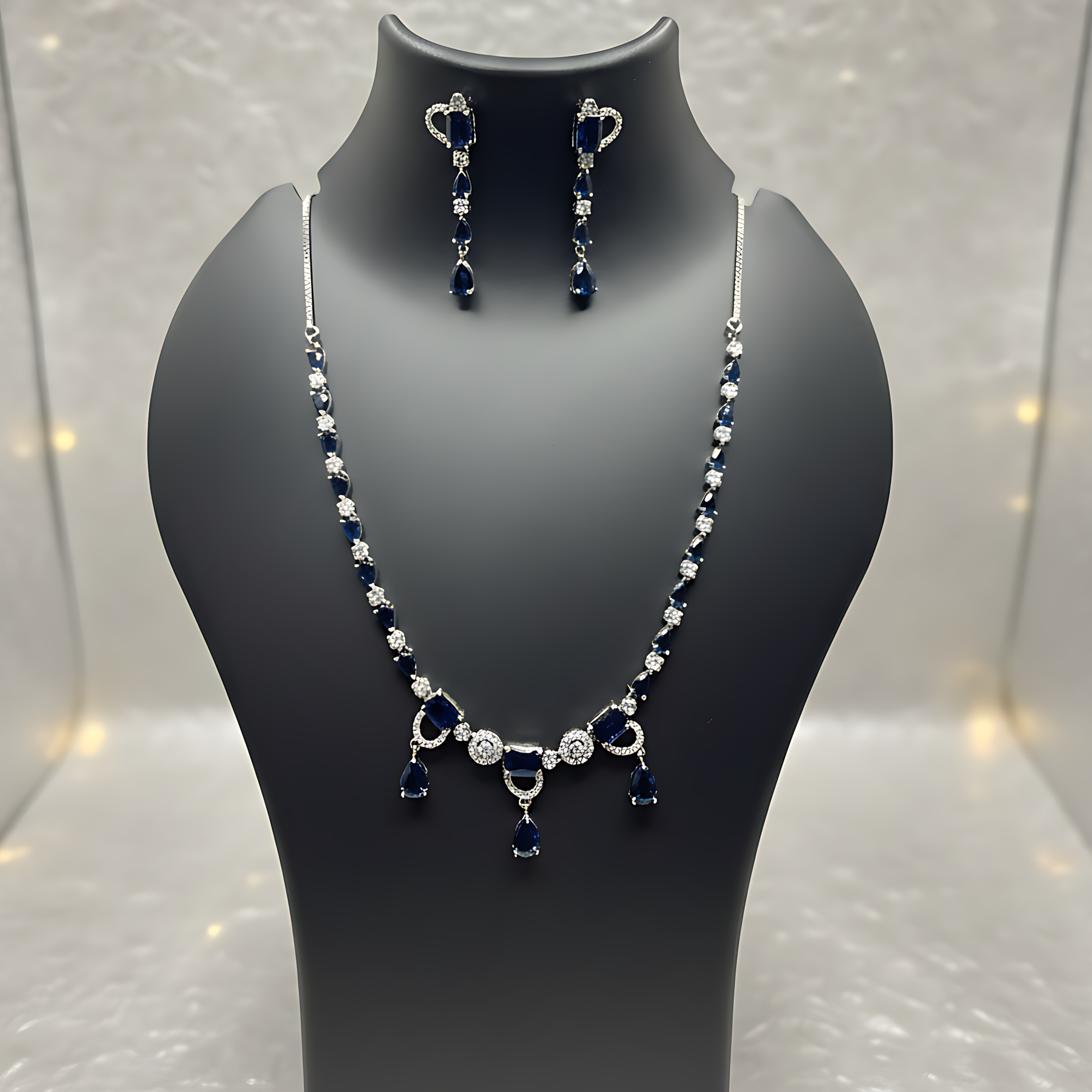Royal Blue Stone AD Necklace Set